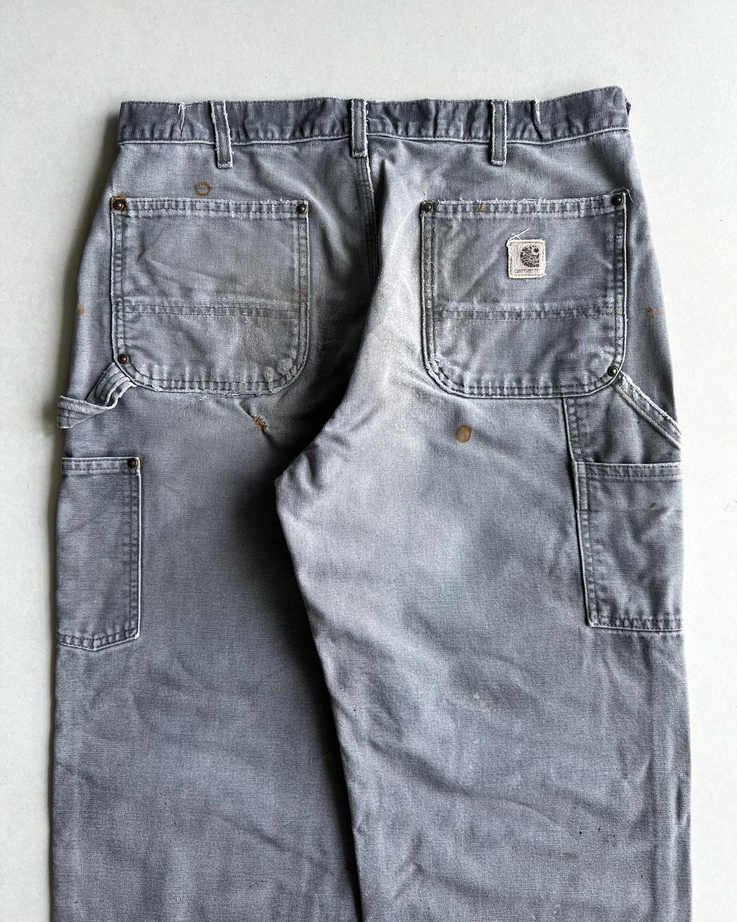 FADED GREY CARHARTT DOUBLE KNEE DISTRESSED PANTS (34X32)