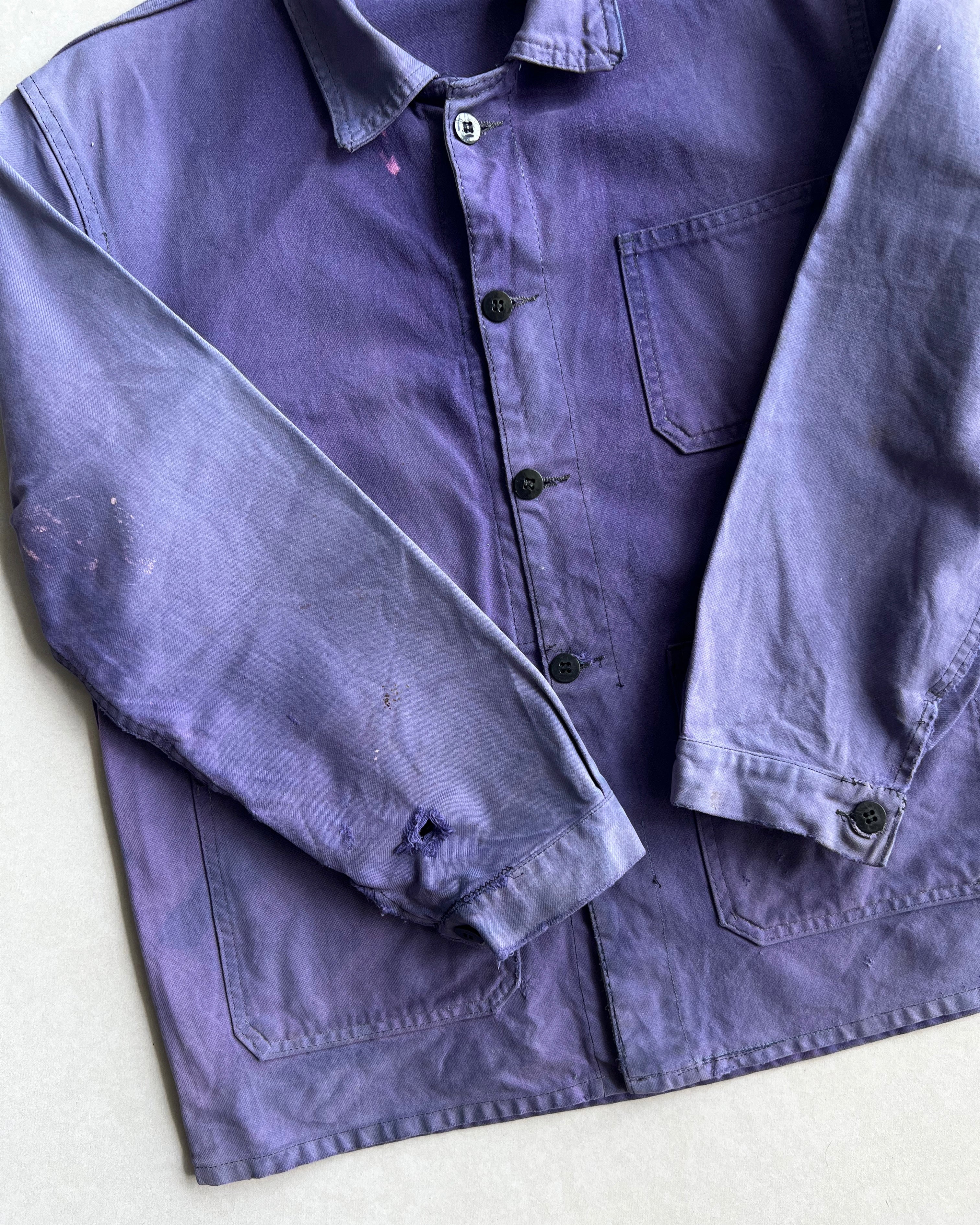 1970S SUN FADED PURPLE FRENCH WORK CHORE JACKET (L)