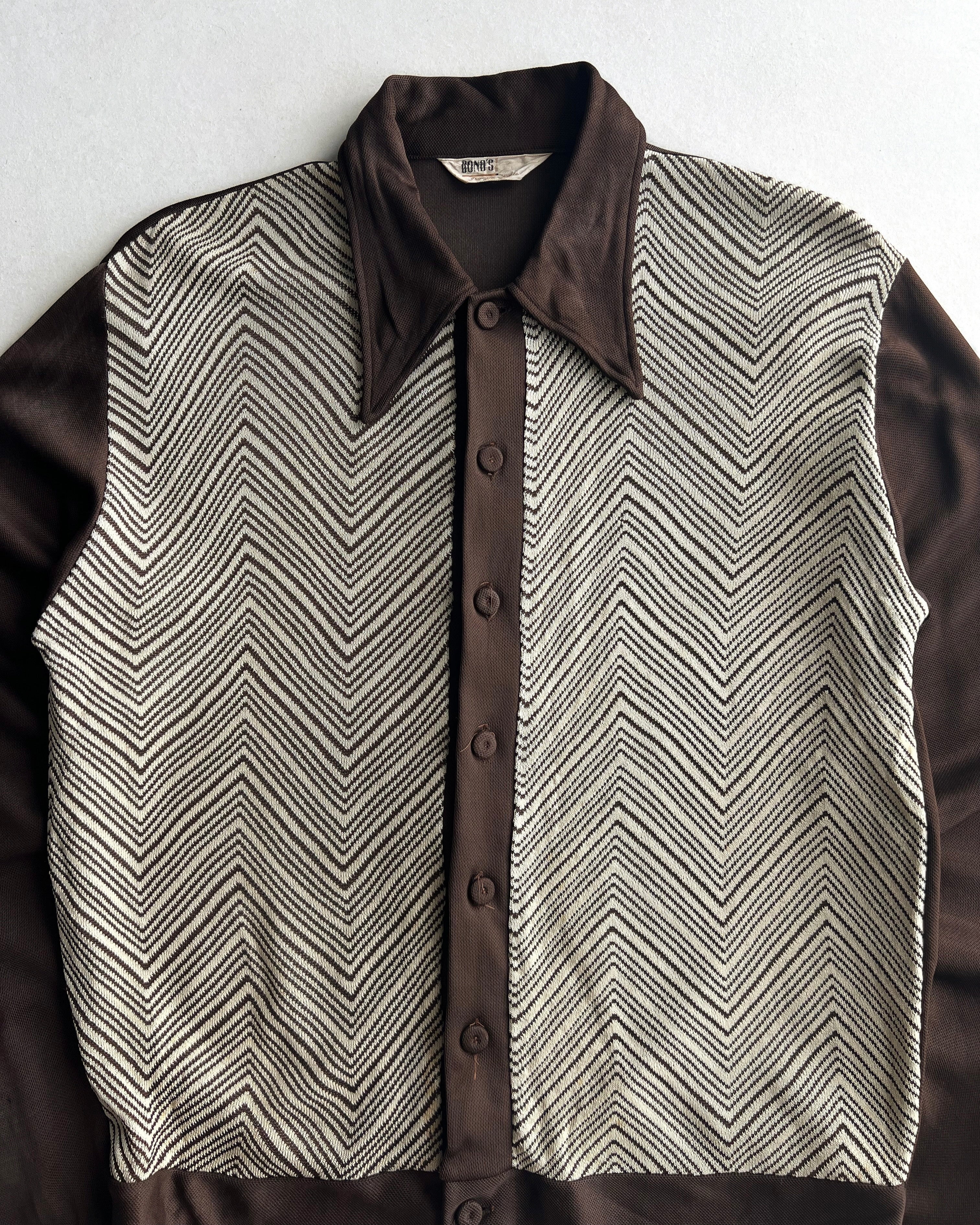 1970S TWO-TONE HERRINGBONE BUTTON-UP SHIRT (L)