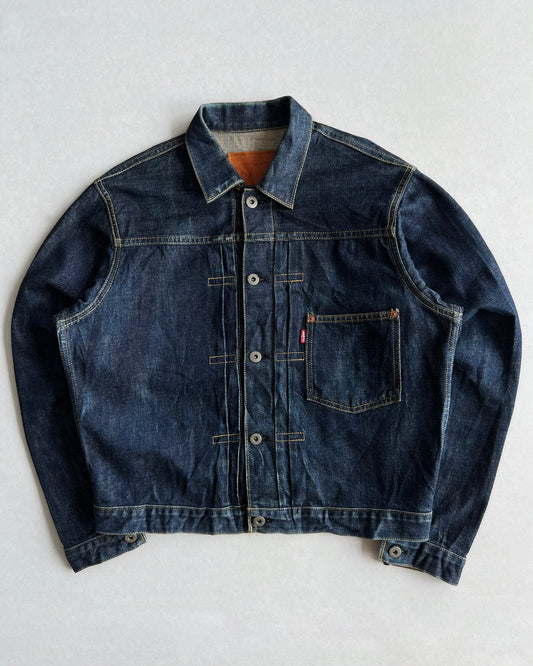 1990S DARK WASHED BIG E LEVI'S TYPE I SELVEDGE DENIM JACKET (M)