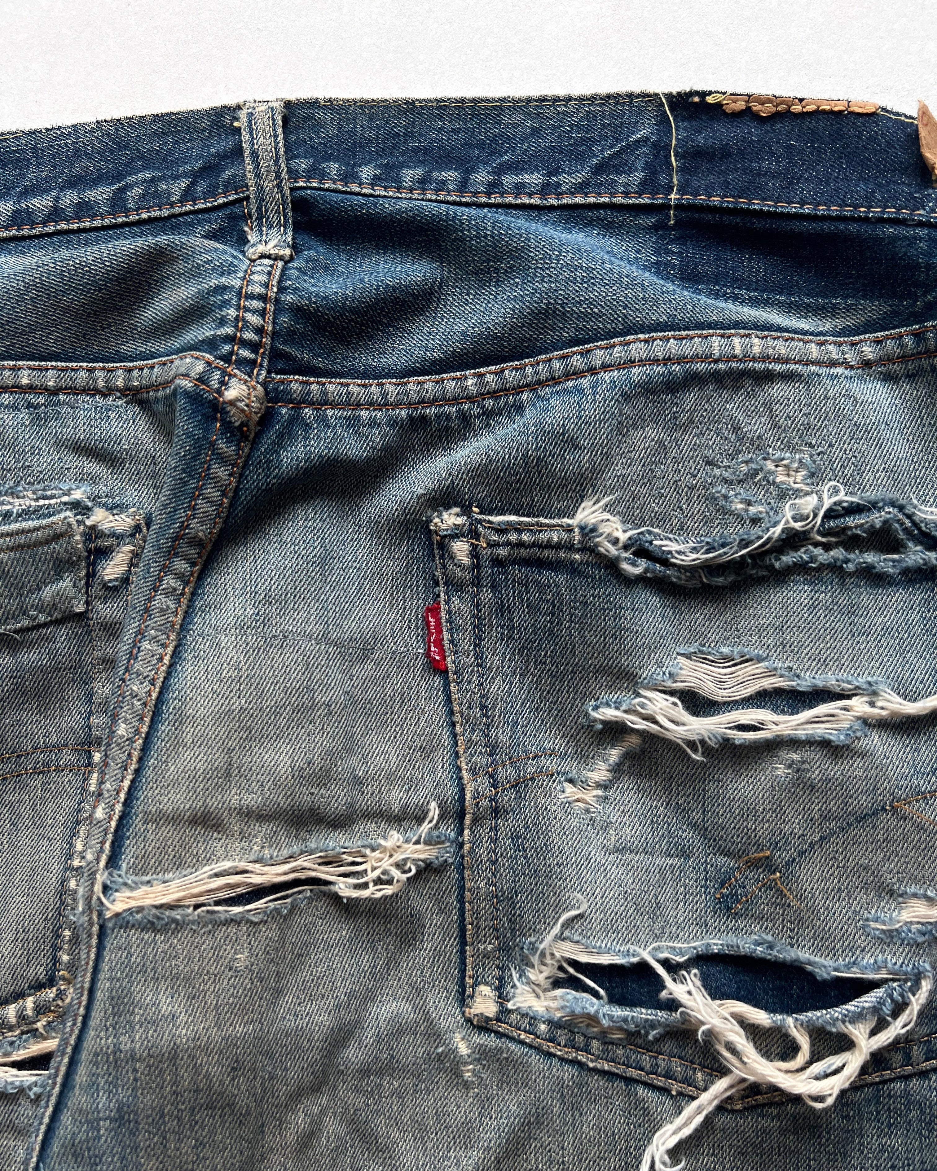 1960S LEVI'S 501 BIG E SELVEDGE REPAIRED JEANS (35)