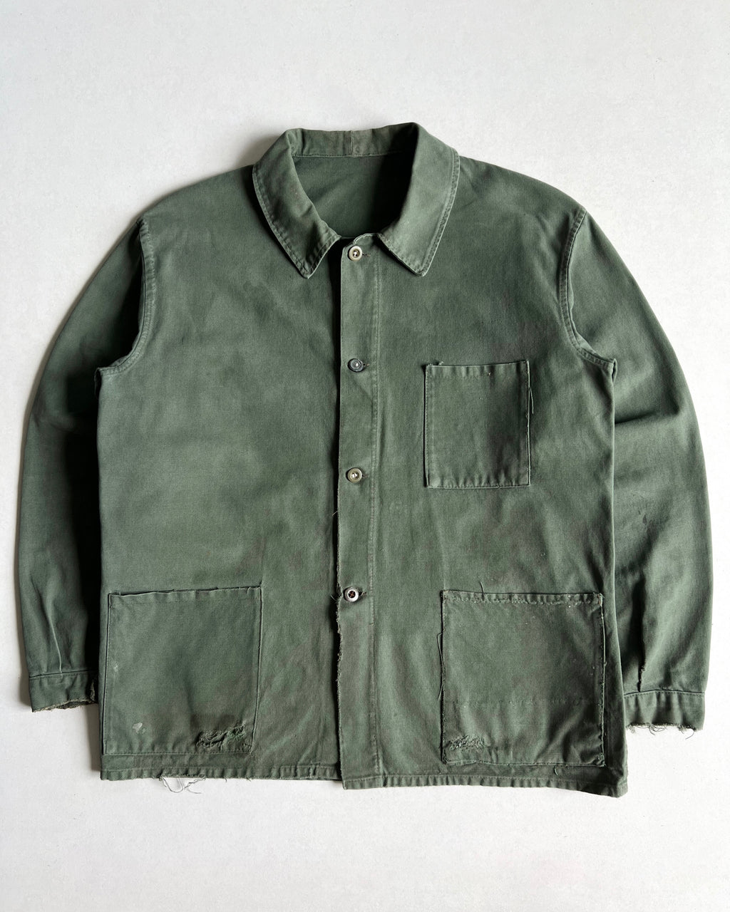 1950S DARK OLIVE BELGIUM ROUND COLLAR WORK CHORE (L)