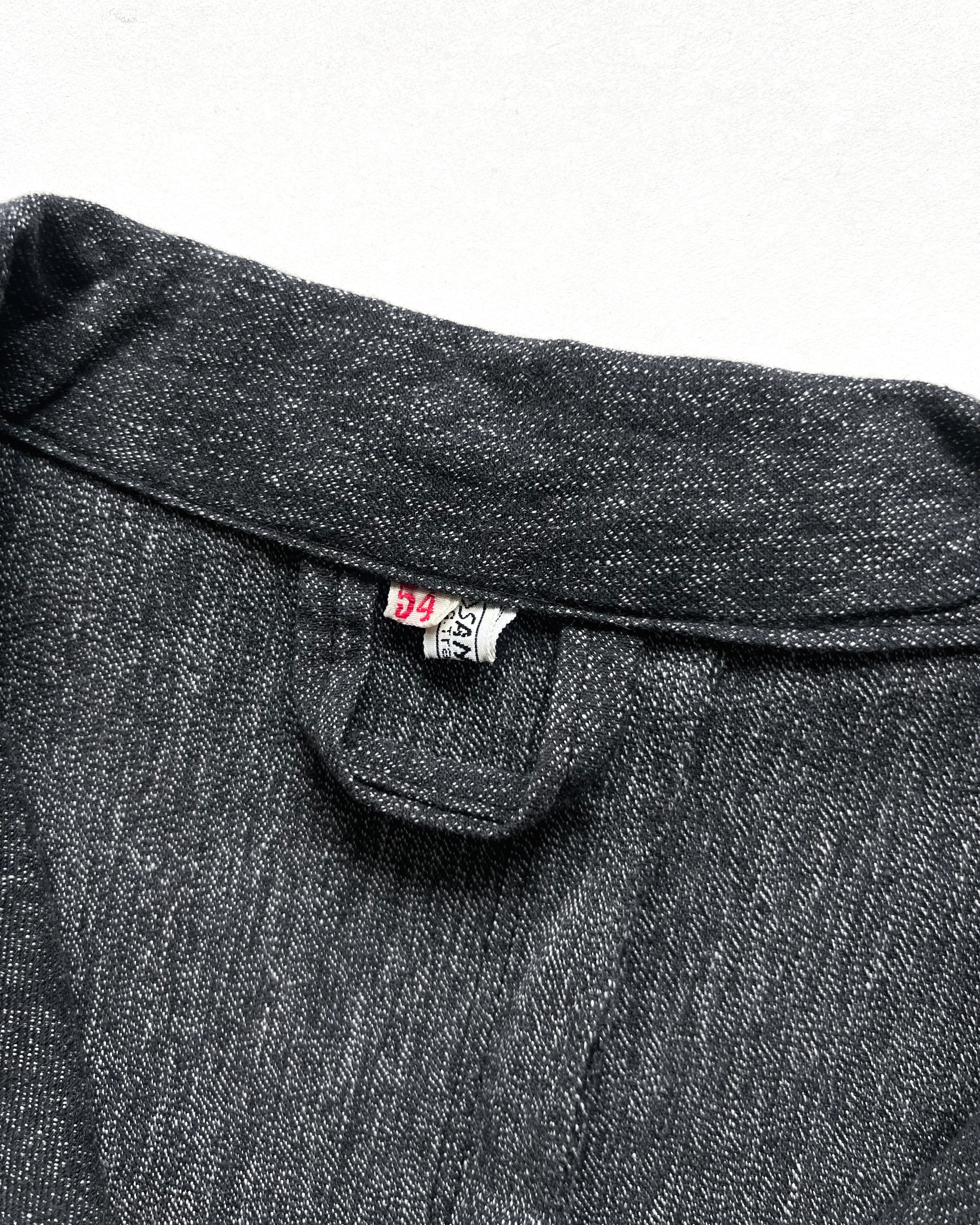 1940S FRENCH SALT & PEPPER CHAMBRAY ATELIER COAT (L)