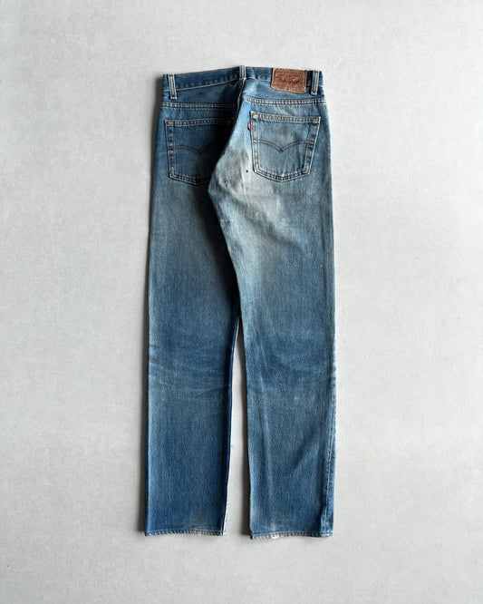 1980S FADED BLUE LEVI'S 501 REPAIRED JEANS (30X36)