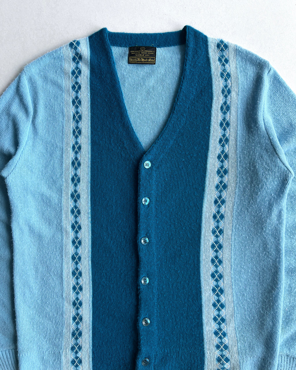 1960S SEARS TWO-TONE ACRYLIC CARDIGAN (XL)