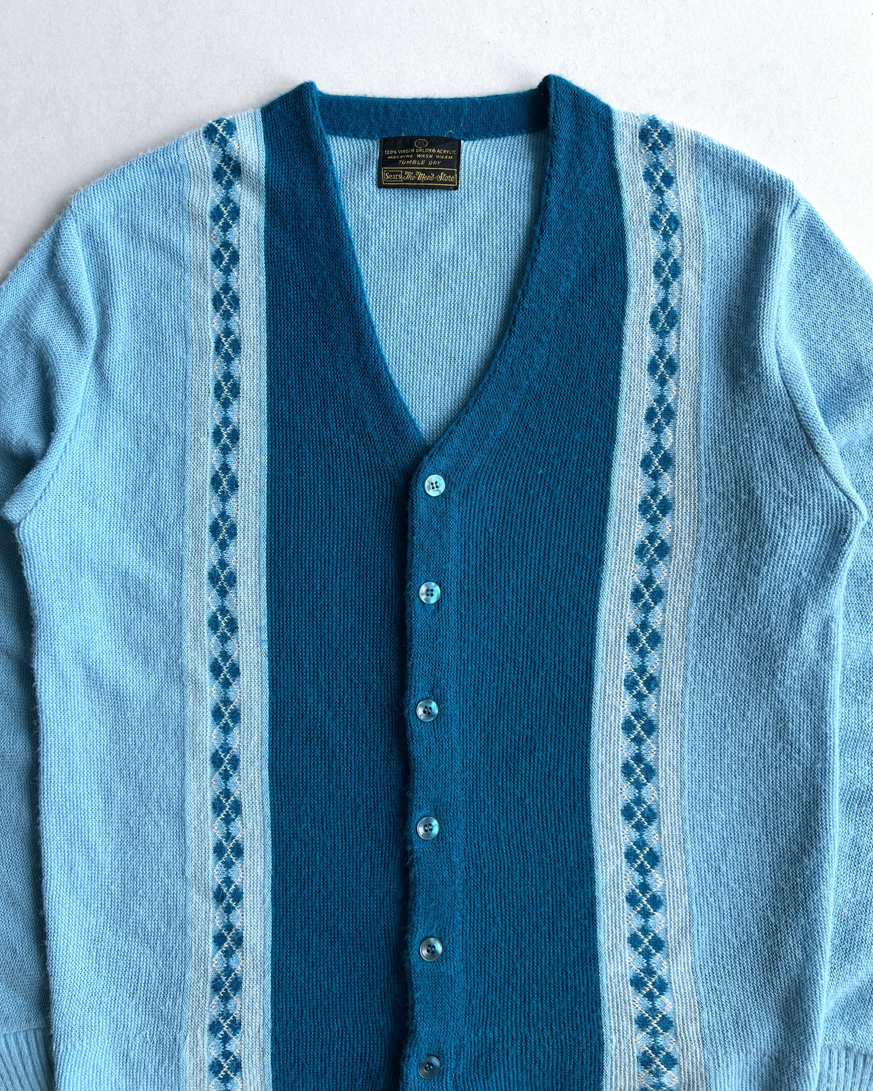 1960S SEARS TWO-TONE ACRYLIC CARDIGAN (XL)