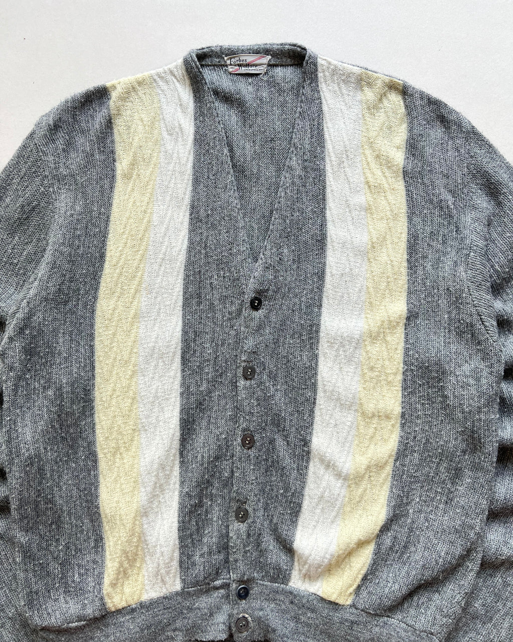 1960S GREY THREE-TONE ACRYLIC CARDIGAN (L)