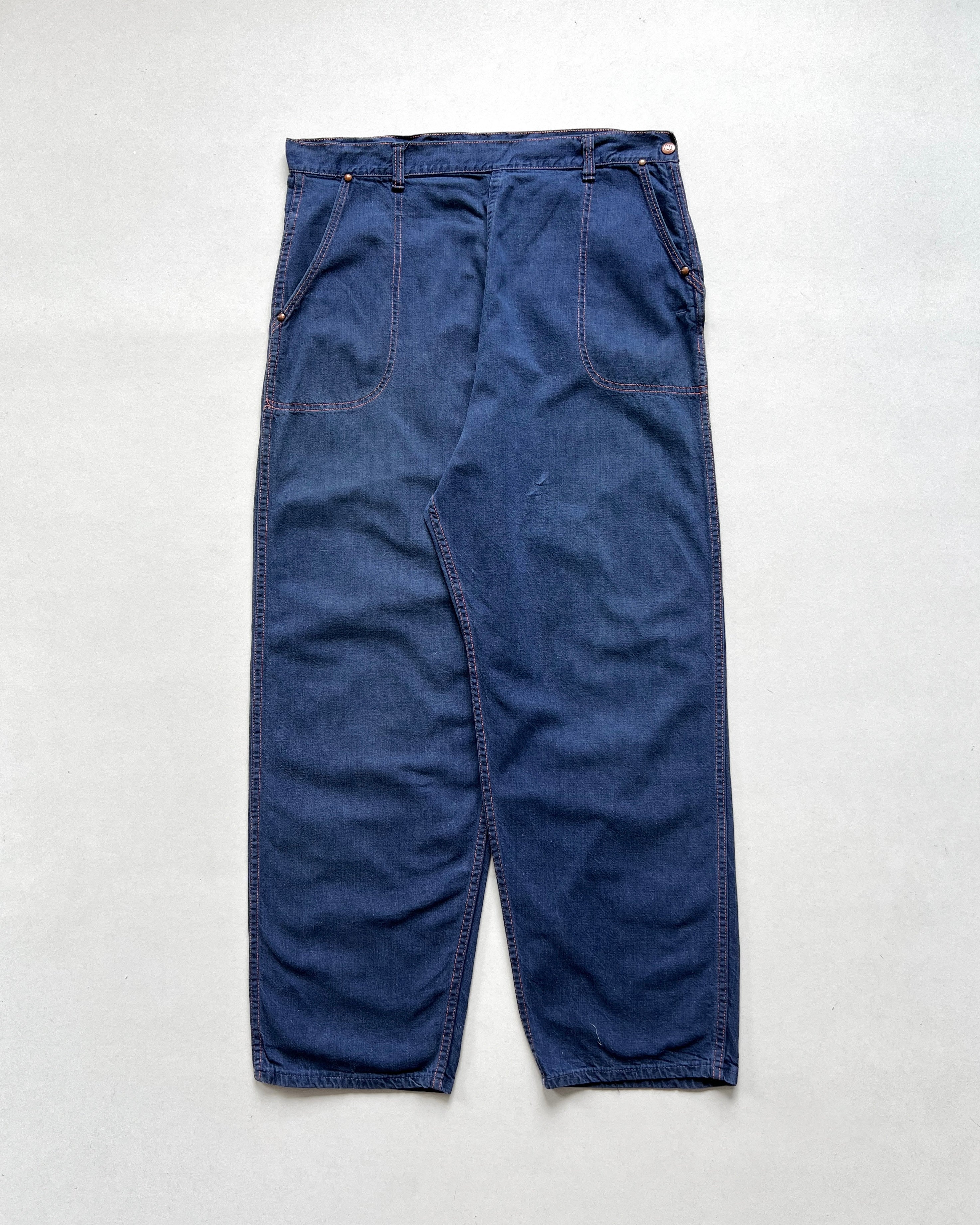 1940S MONTGOMERY WARD SIDE ZIP DENIM WORK TROUSERS (34)
