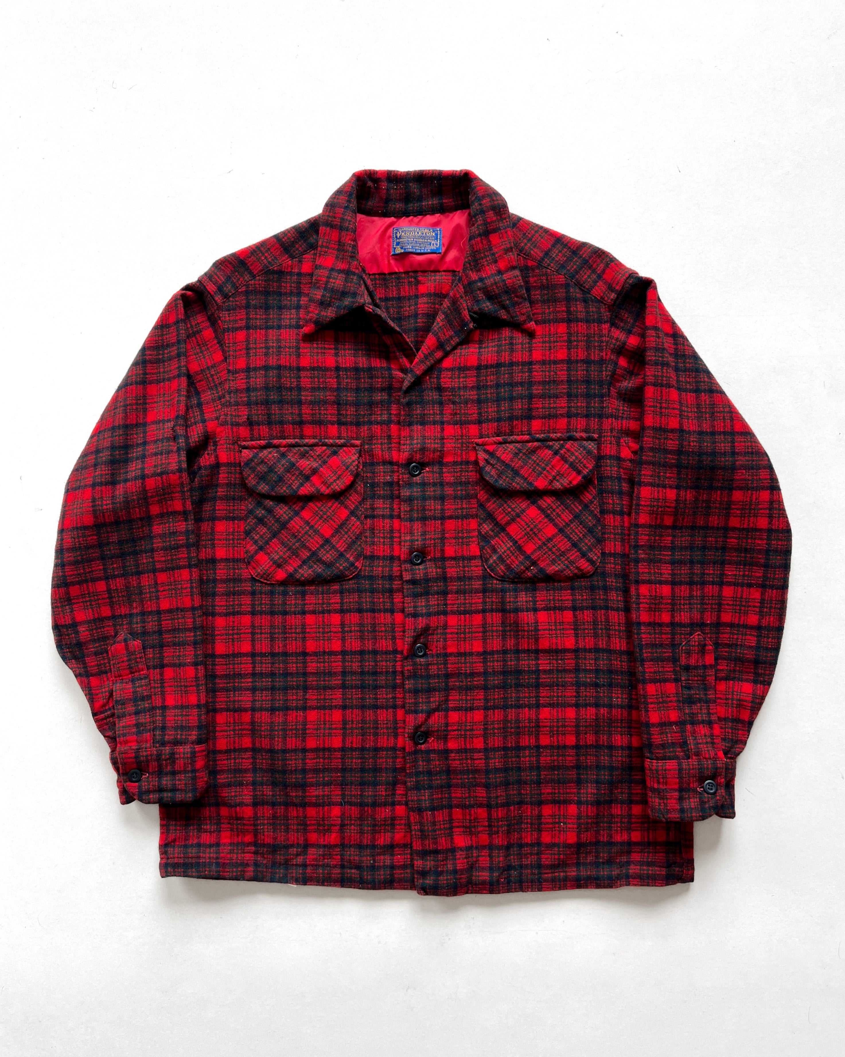 1970S PENDLETON LOOP COLLAR WOOL PLAID SHIRT (L)