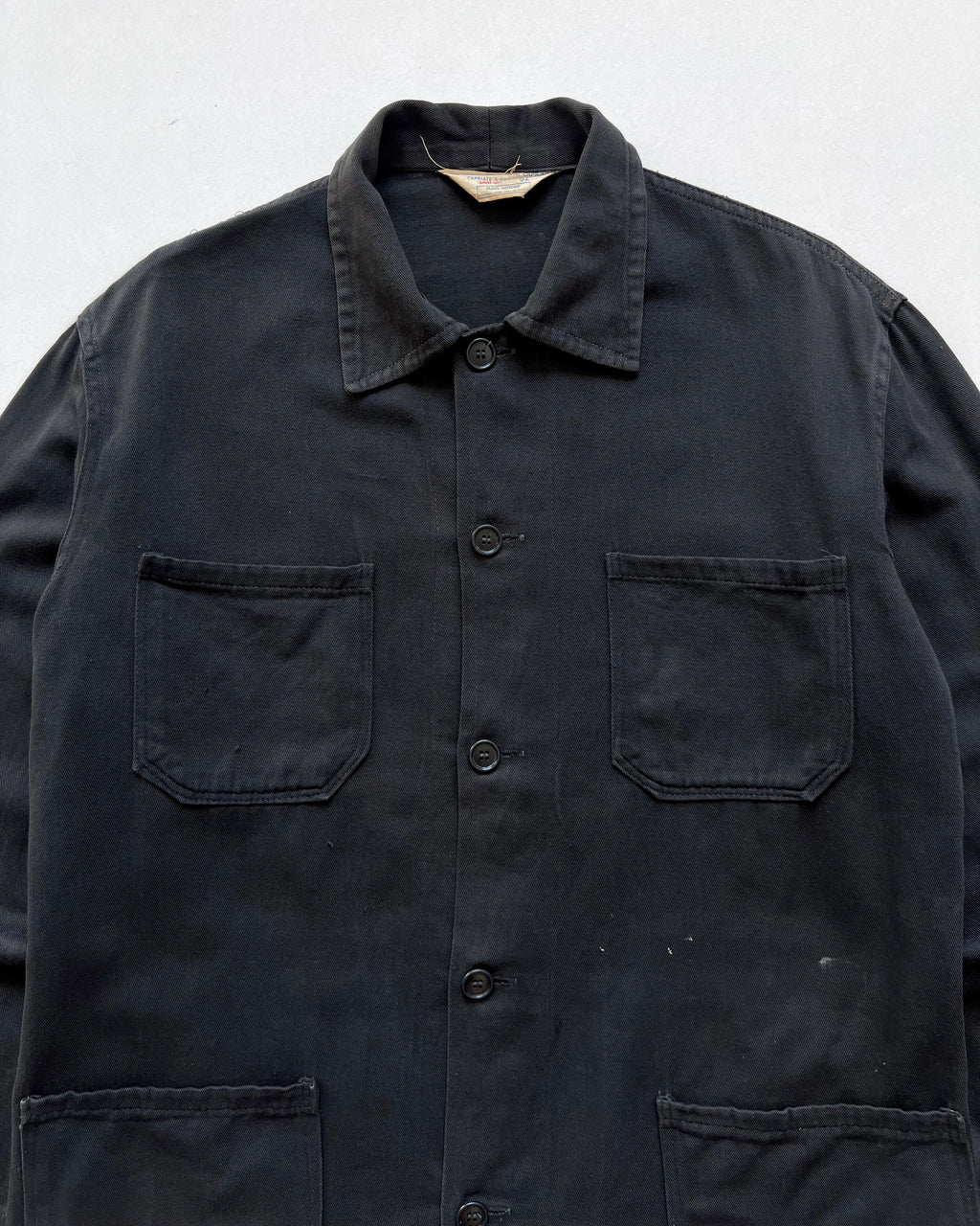 1970S FADED BLACK FRENCH WORK JACKET (L)
