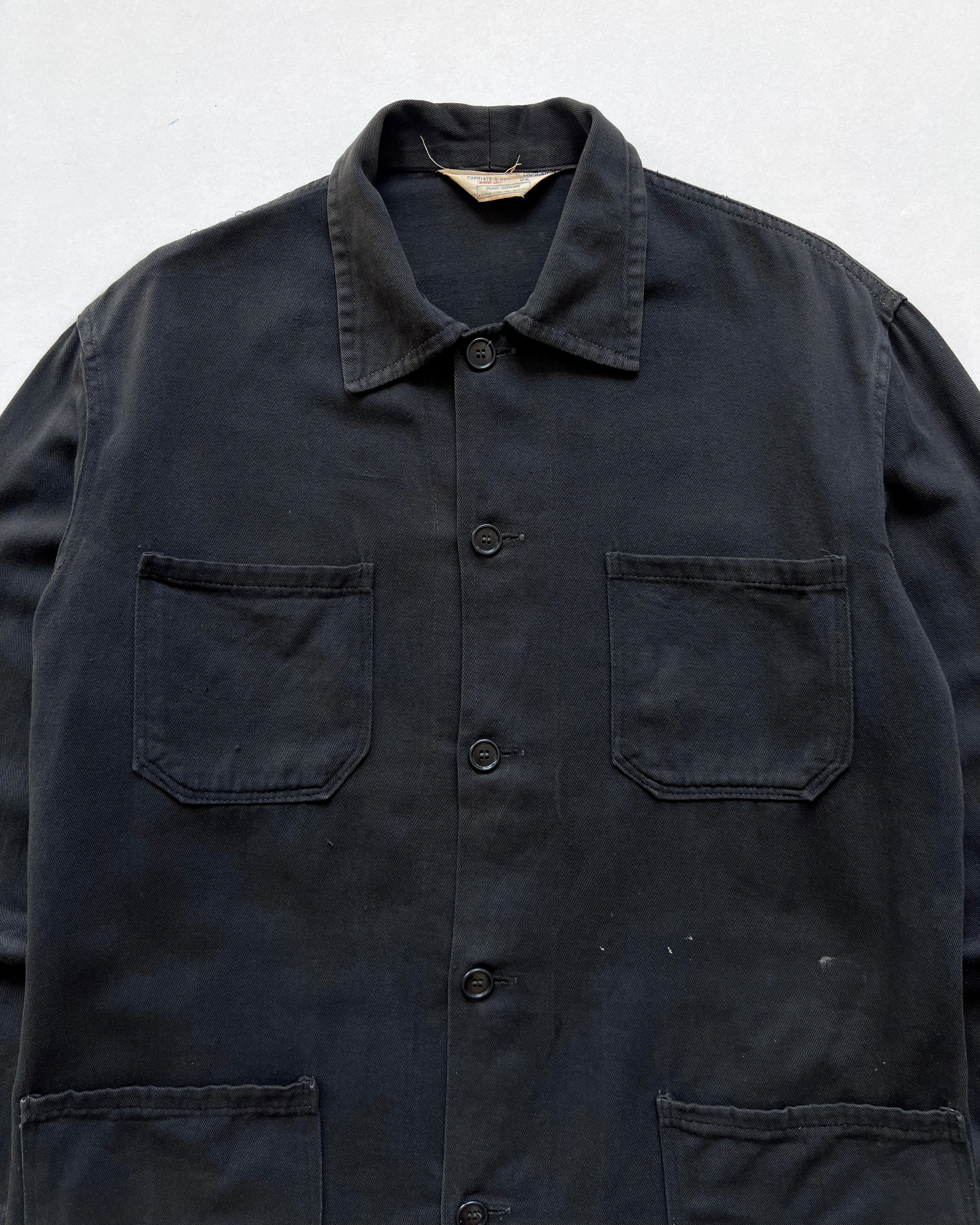 1970S FADED BLACK FRENCH WORK JACKET (L)