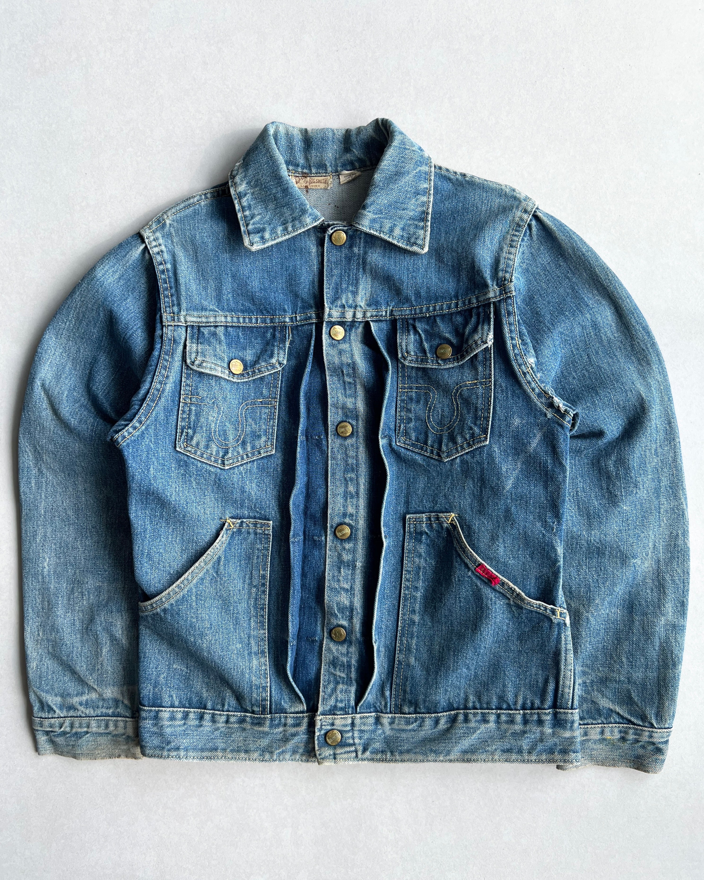 1960S FADED WASHED BIG SMITH DENIM JACKET (S/M)