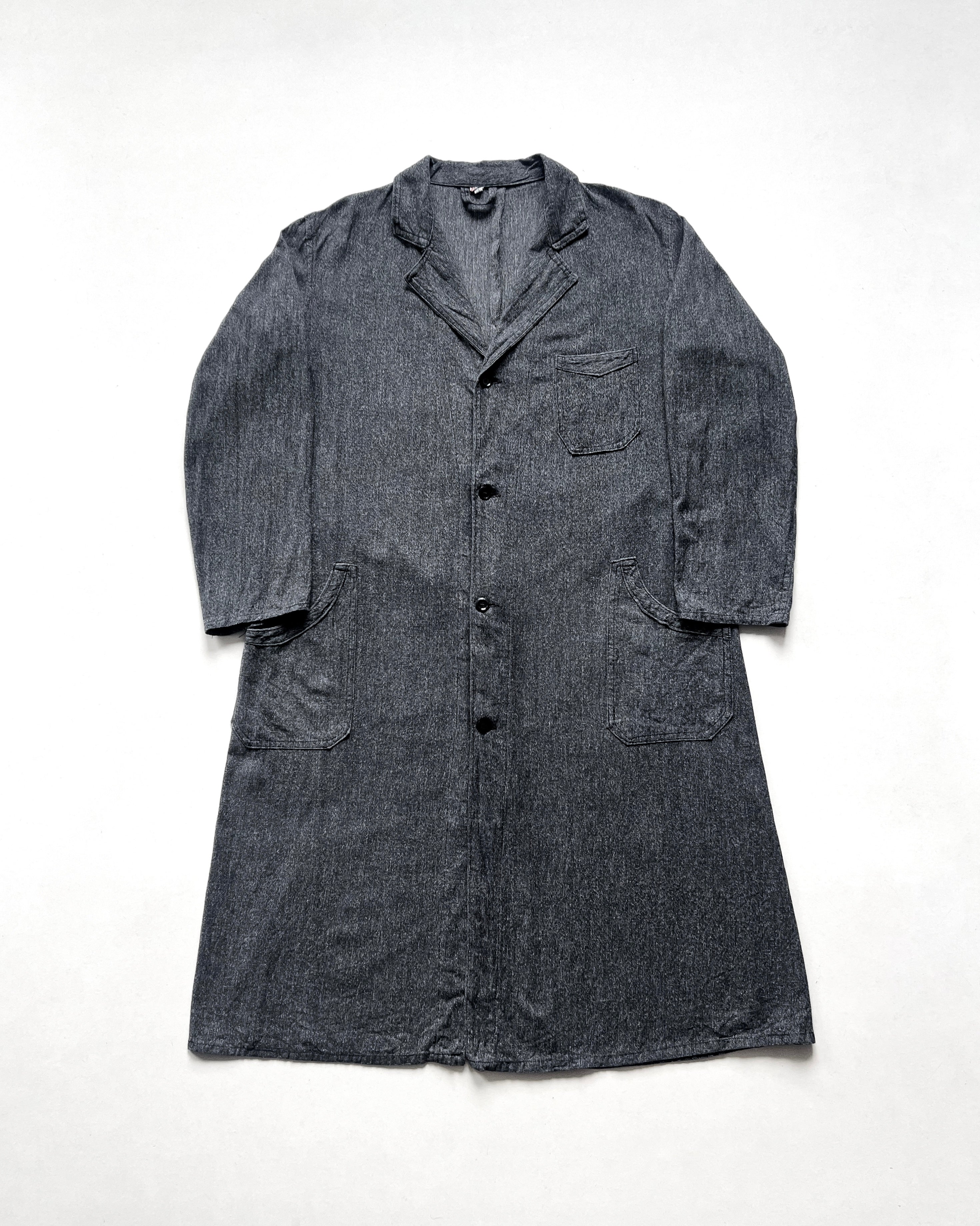 1940S FRENCH SALT & PEPPER CHAMBRAY ATELIER COAT (L)