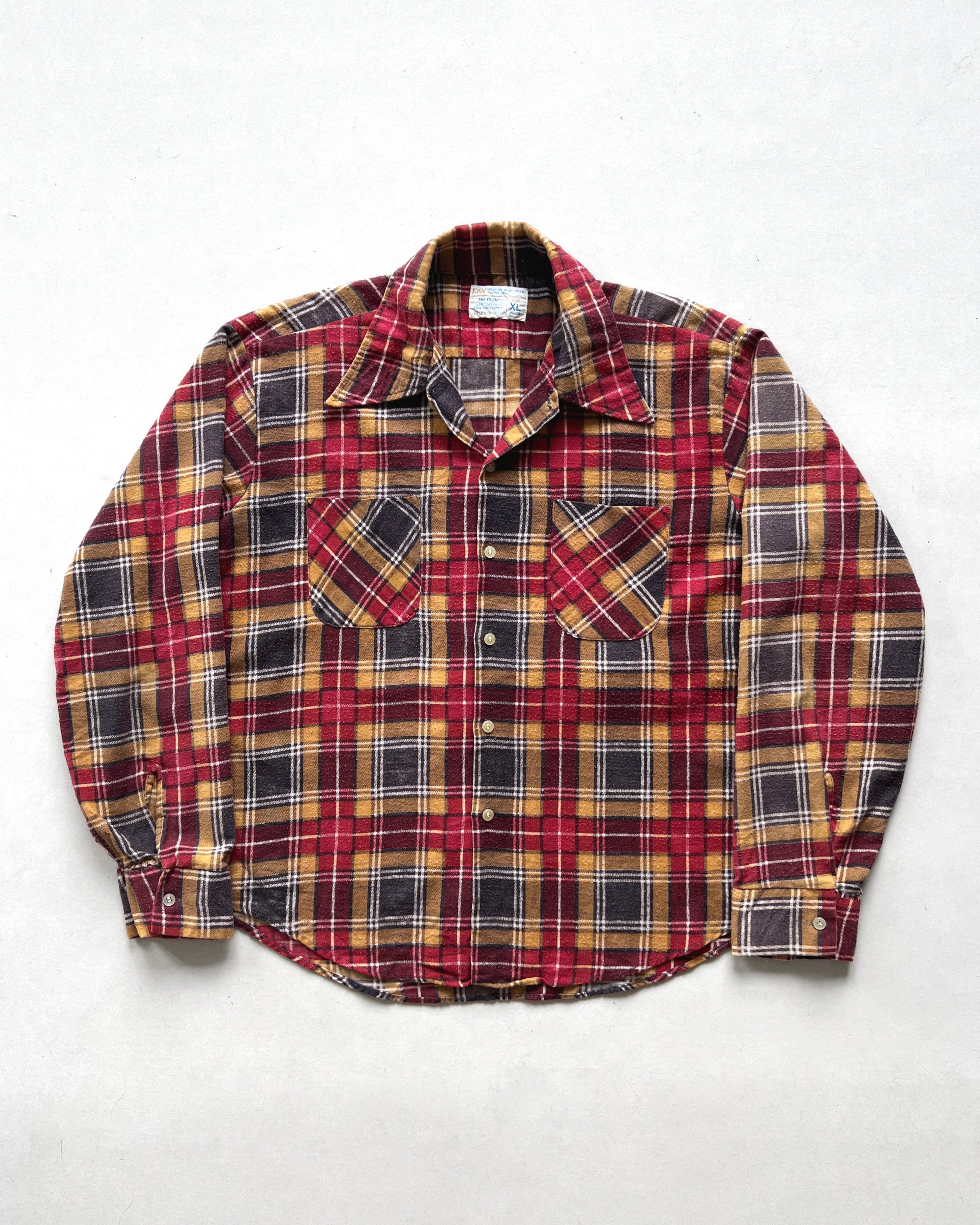 1970S JC PENNEY RED PLAID FLANNEL (XL)