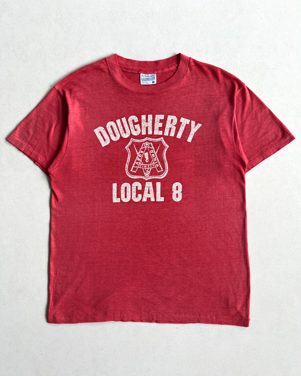 1980S HANES ‘DOUGHERTY LOCAL 8’ SINGLE STITCH TEE (L)