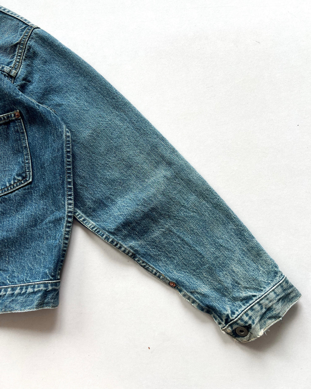 1990S FADED LEVI'S BIG E TYPE I SELVEDGE DENIM JACKET (M)