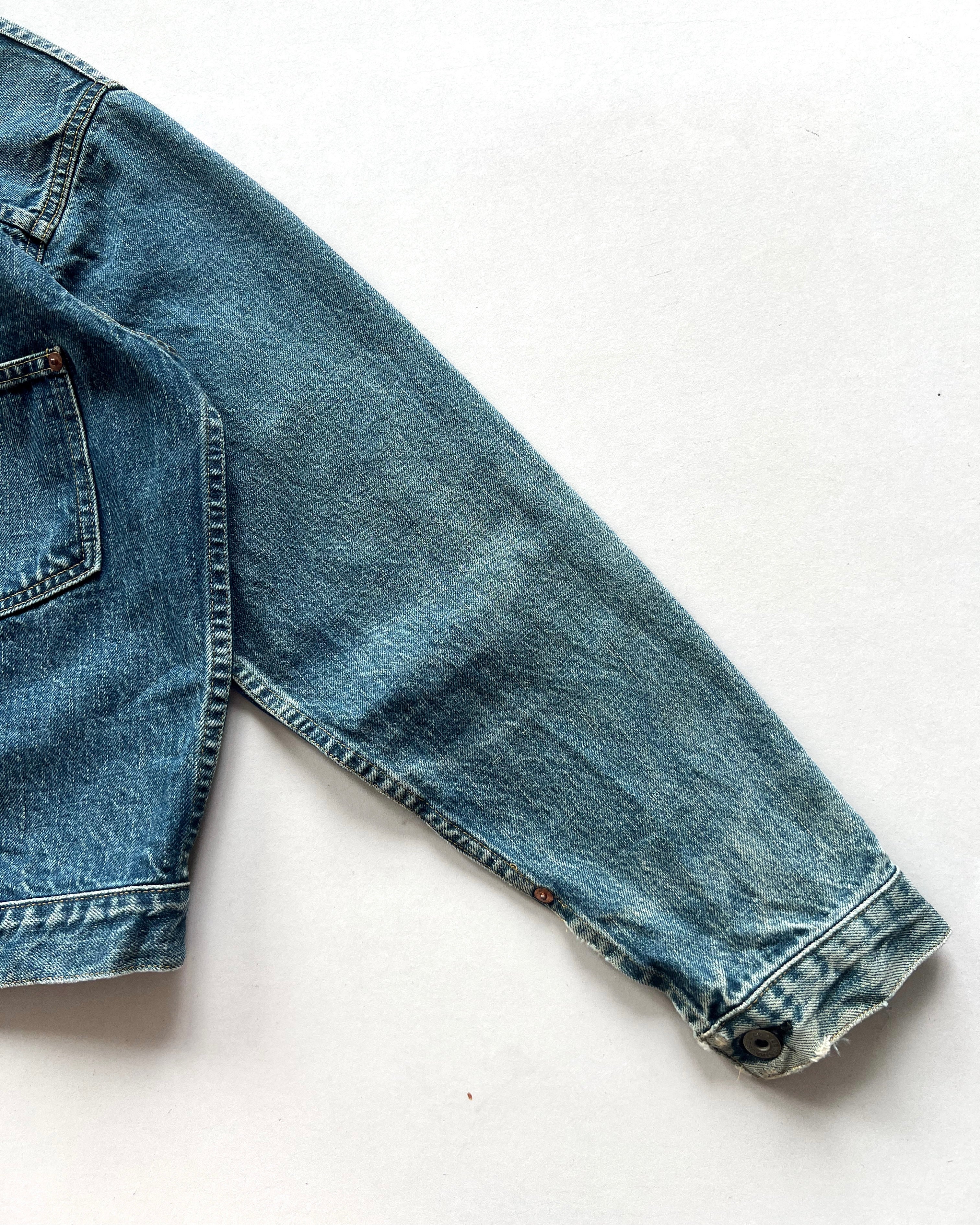 1990S FADED LEVI'S BIG E TYPE I SELVEDGE DENIM JACKET (M)