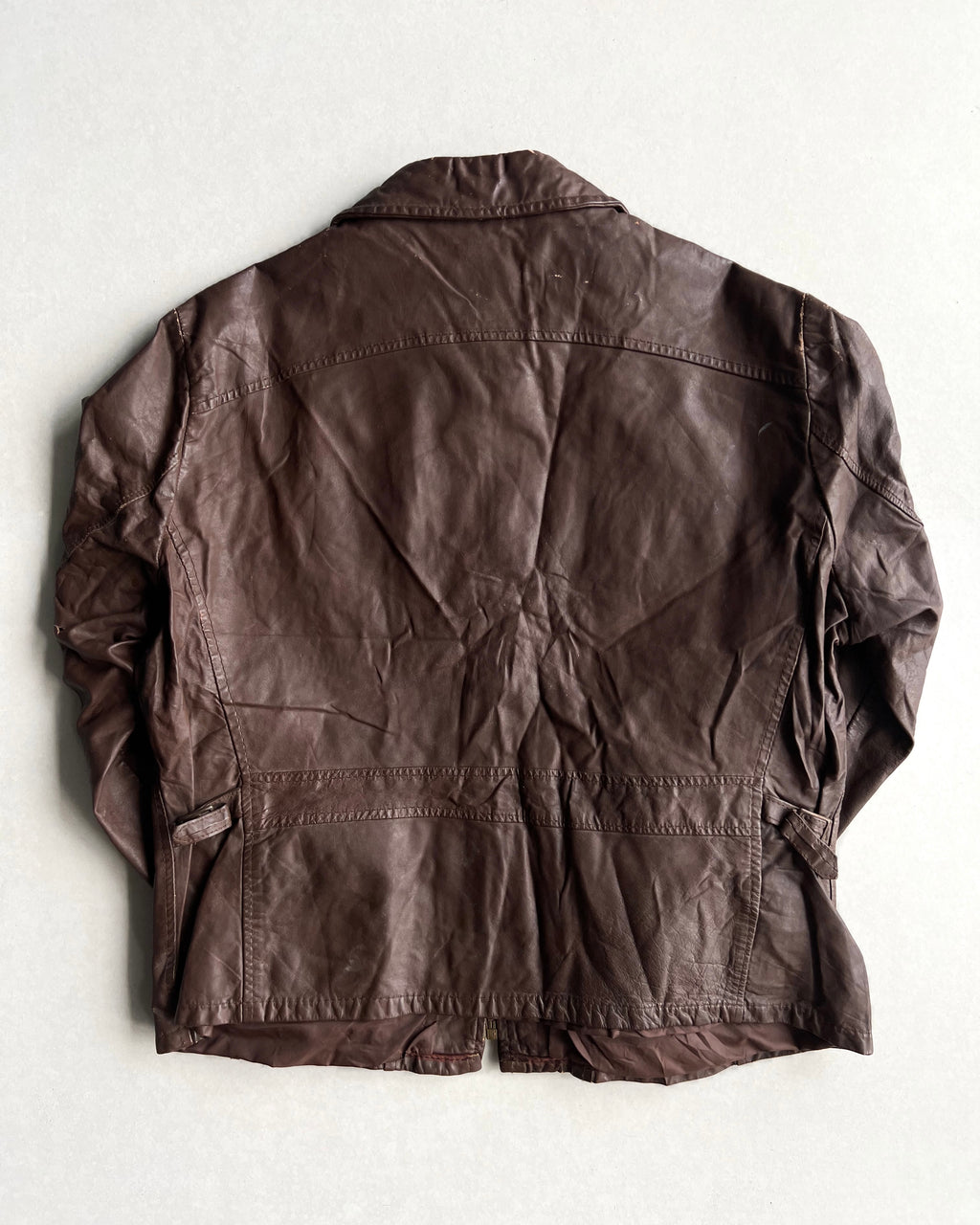 1970S BROWN WESTERN ZIP-UP LEATHER JACKET (L)