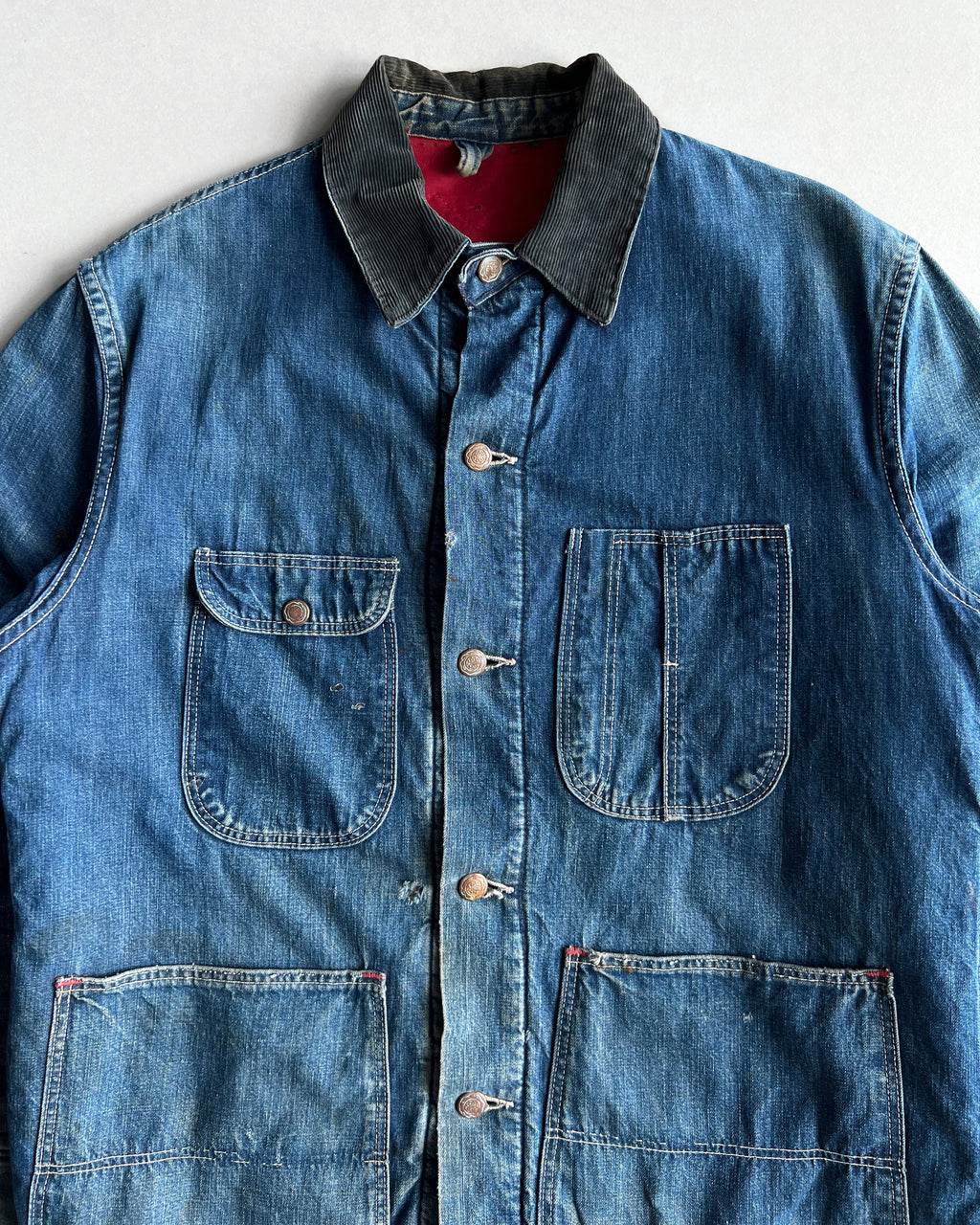 1950S FADED DENIM WORK CHORE JACKET (M/L)