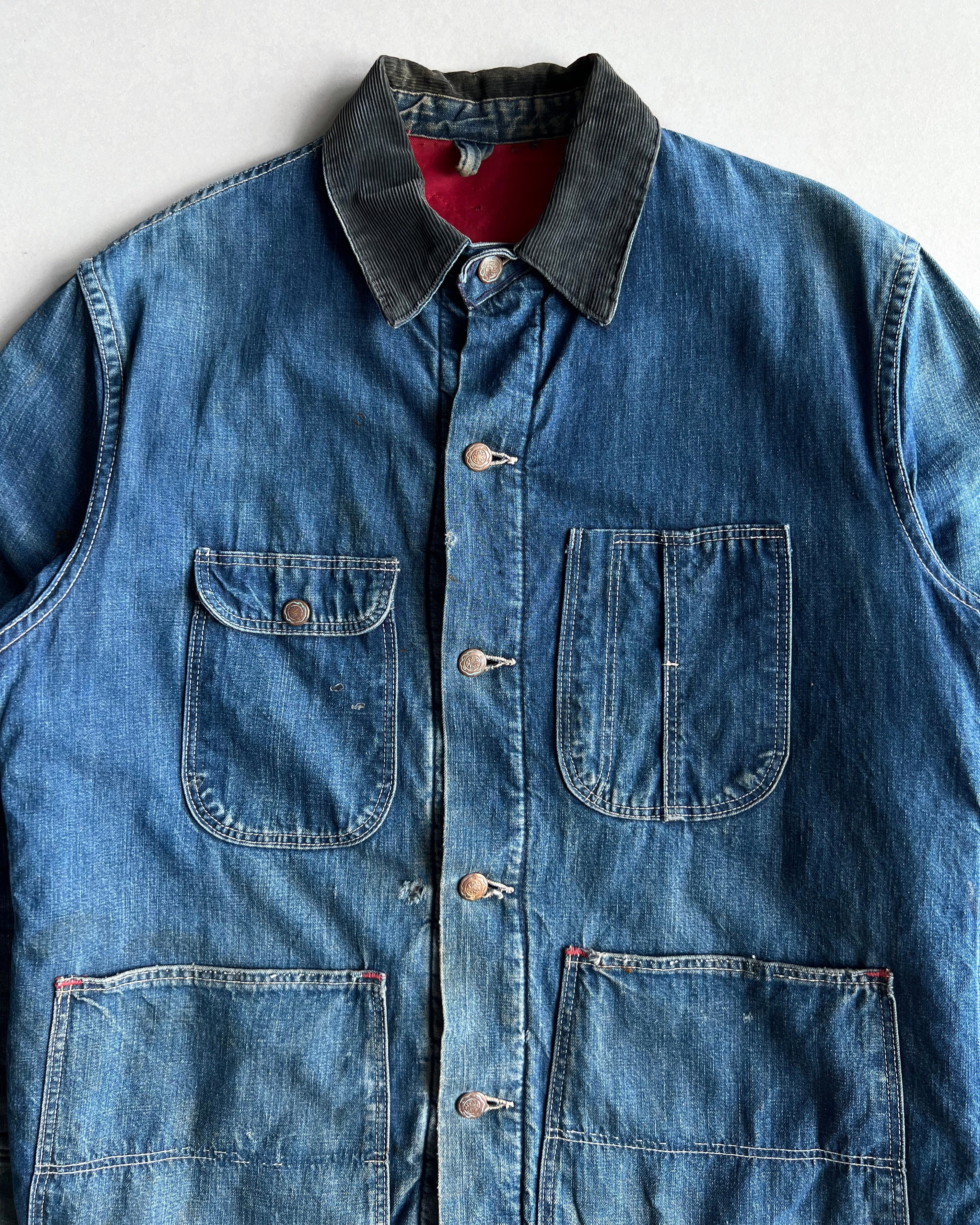 1950S FADED DENIM WORK CHORE JACKET (M/L)