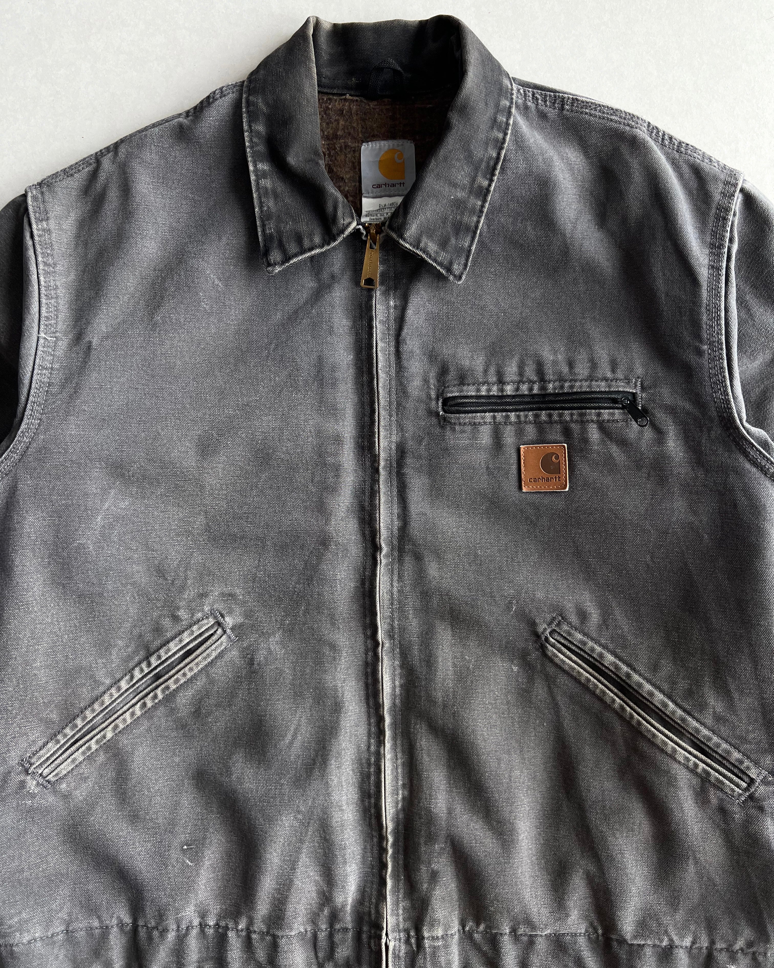 1990S FADED GREY CARHARTT DETROIT WORK JACKET (L)