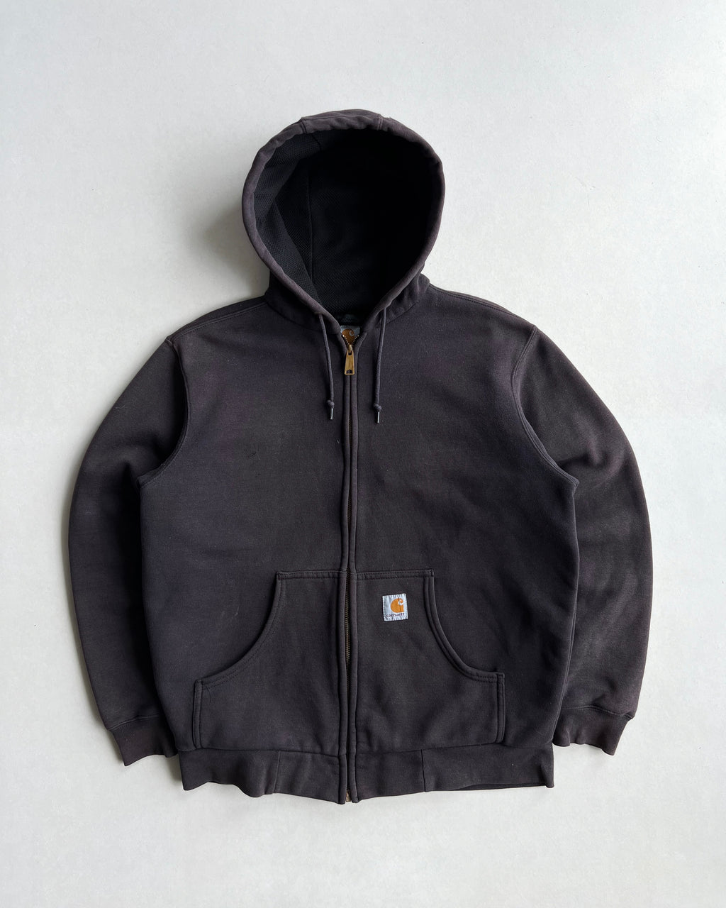 1990S FADED BLACK CARHARTT LOGO ZIP-UP HOODIE (M/L)