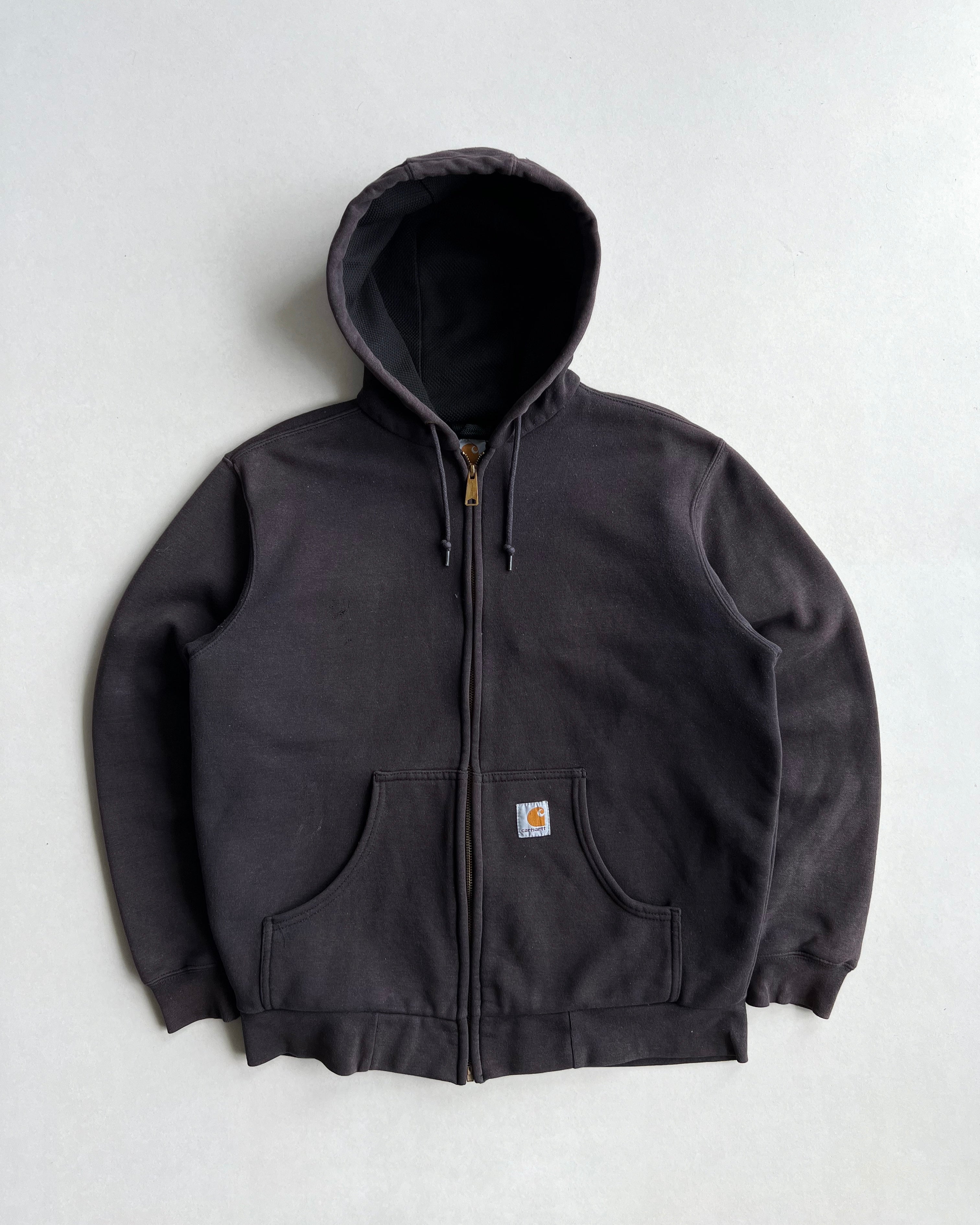 1990S FADED BLACK CARHARTT LOGO ZIP-UP HOODIE (M/L)