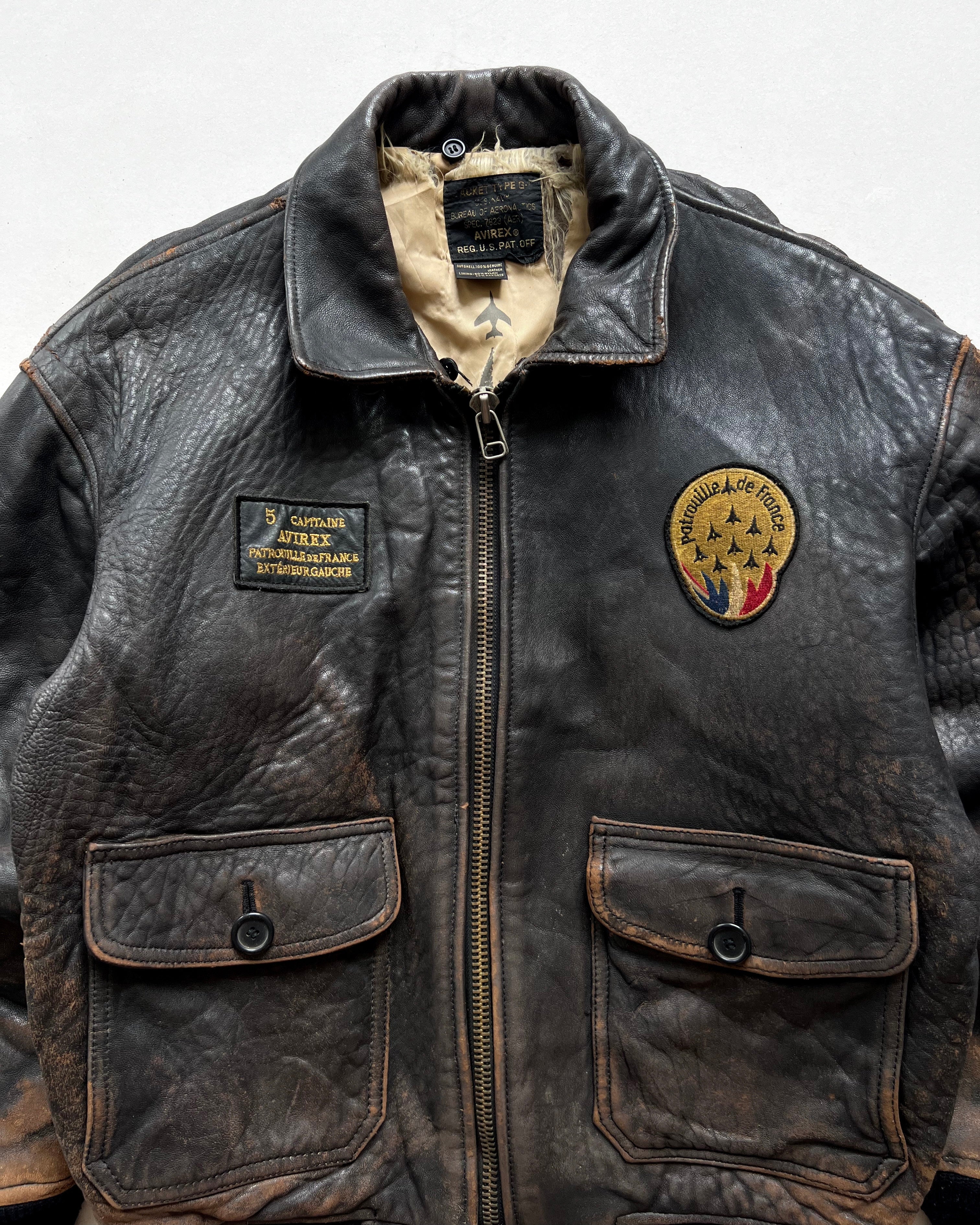 1980S AVIREX 'PATROUILLE DE FRANCE' TYPE G-1 FLIGHT LEATHER JACKET (L)