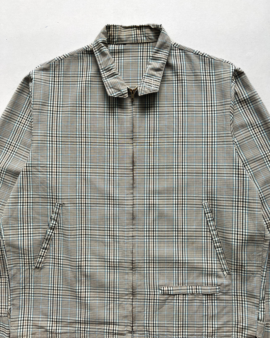 1960S KORATRON CHECKERED HARRINGTON JACKET (L)