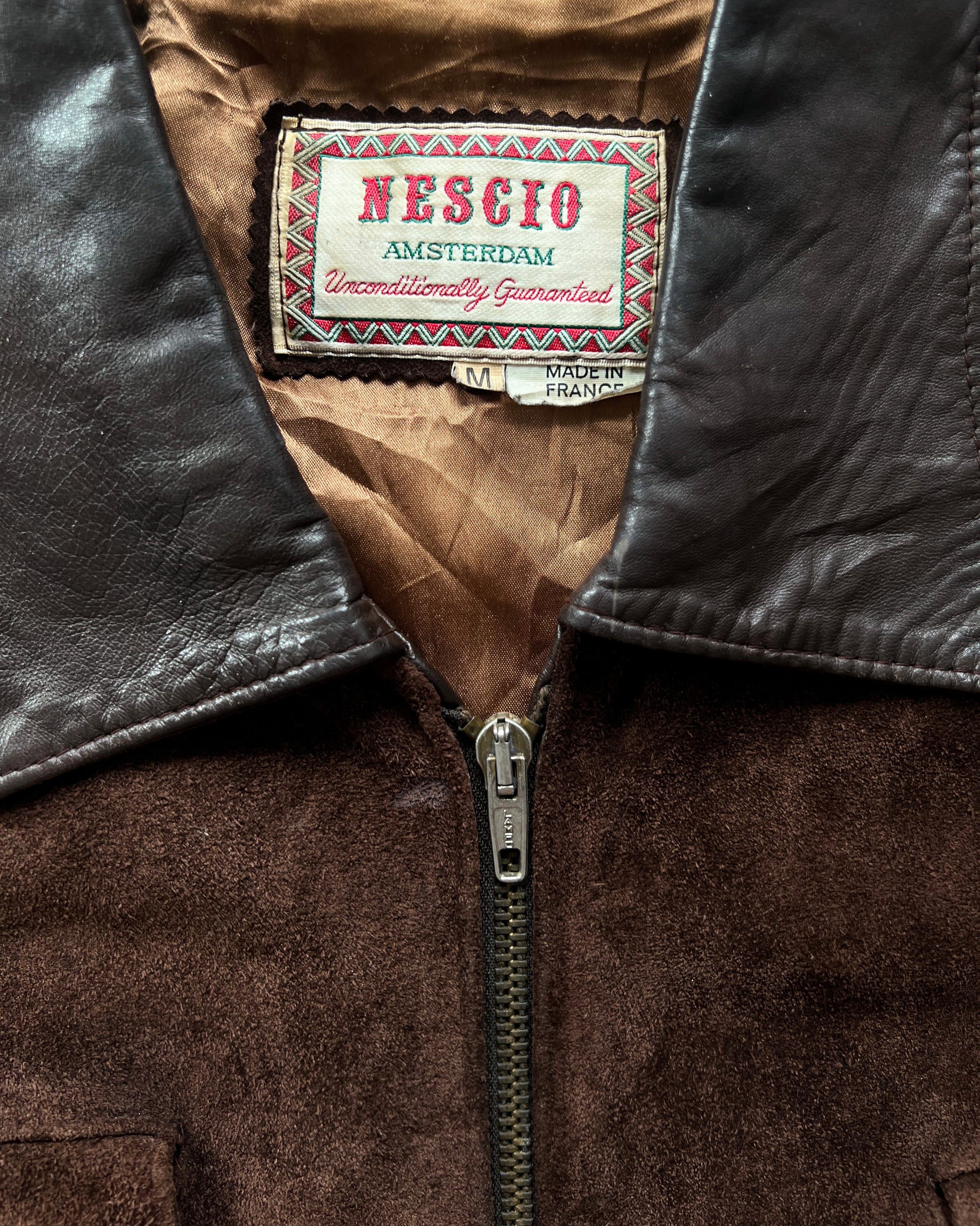1980S NESICO AMSTERDAM SUEDE LEATHER TRUCKER JACKET (M)