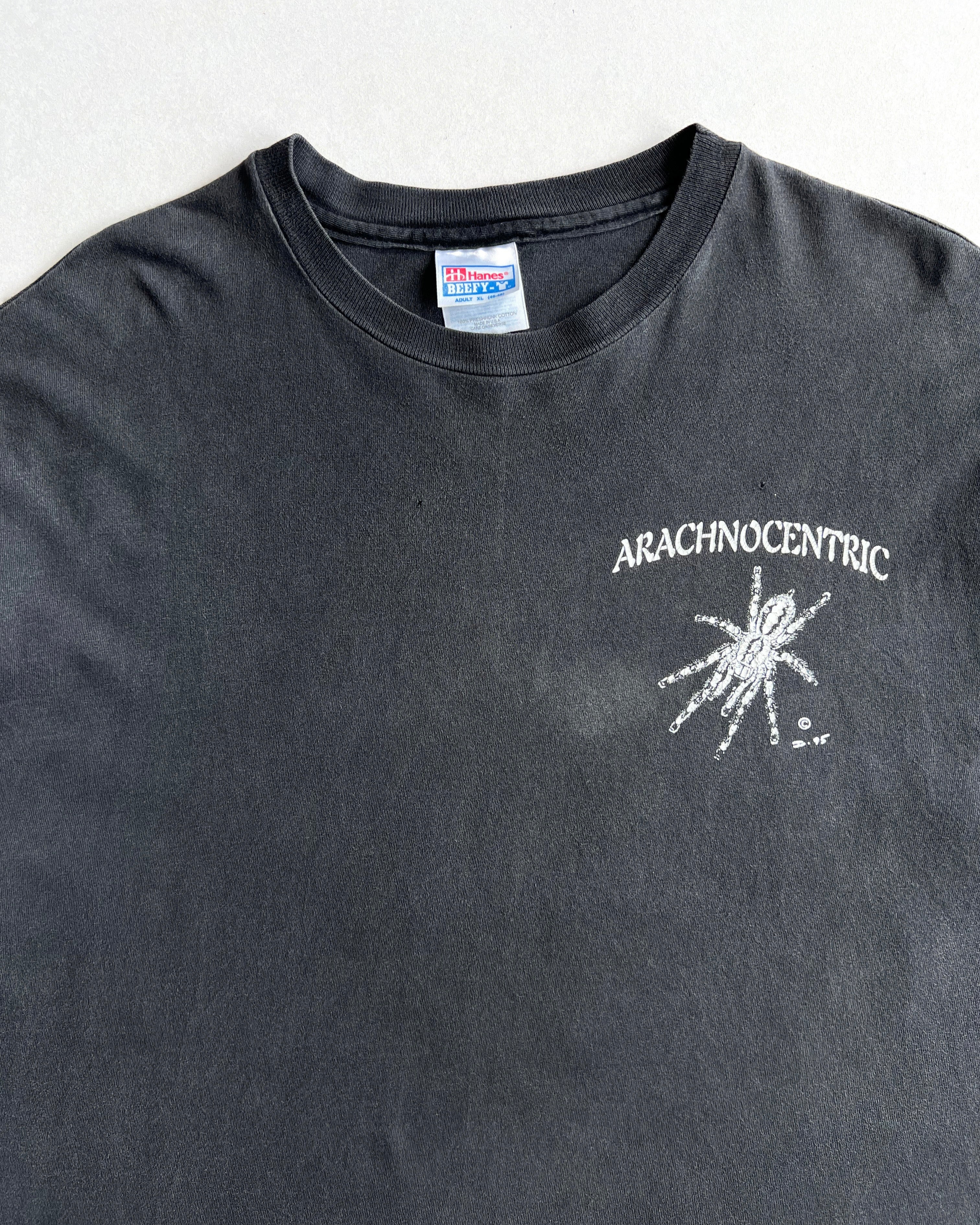 1990S FADED BLACK 'ARACHNOCENTRIC' SINGLE STITCH TEE (XL)