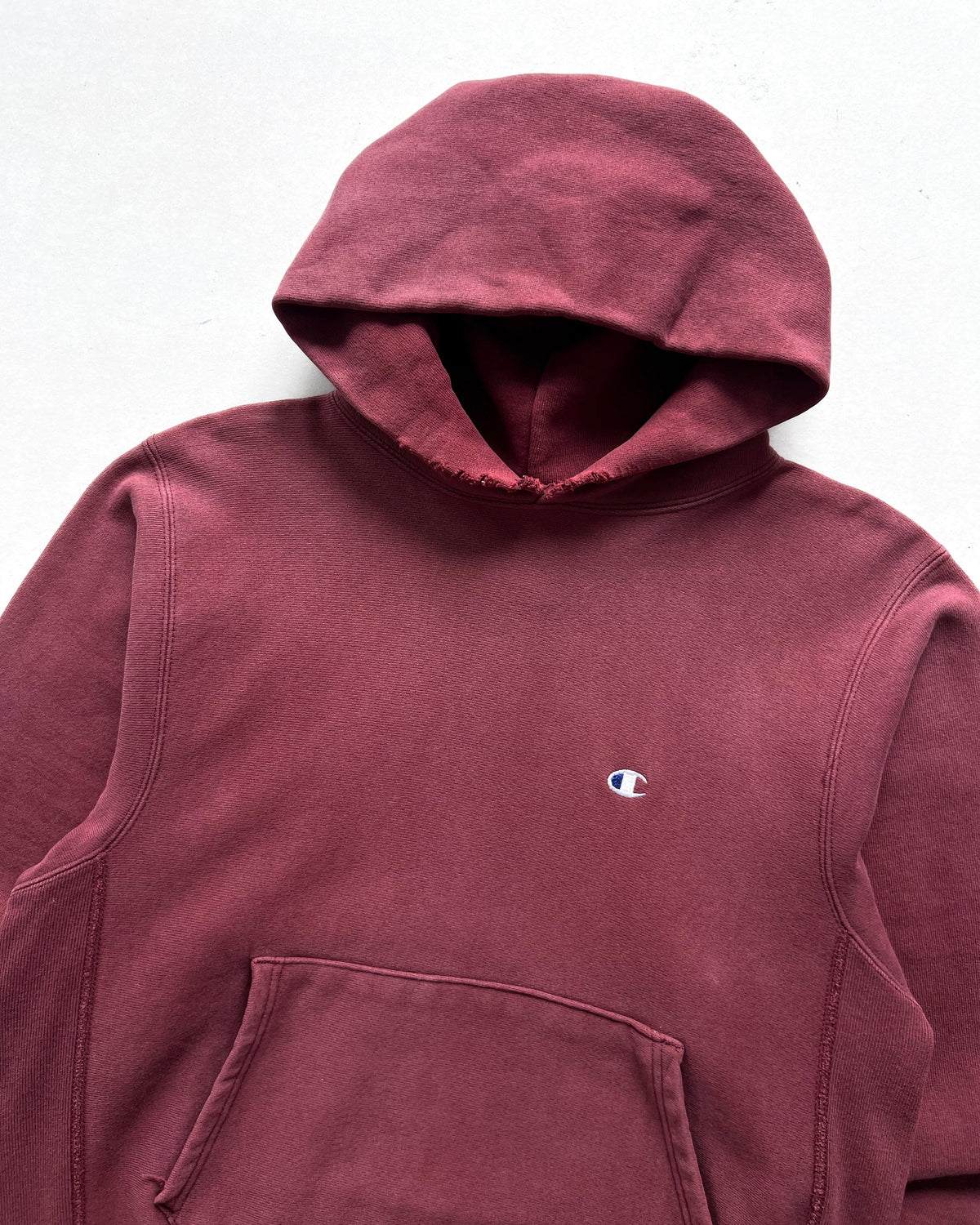 1990S MAROON CHAMPION LOGO REVERSE WEAVE HOODIE (M)