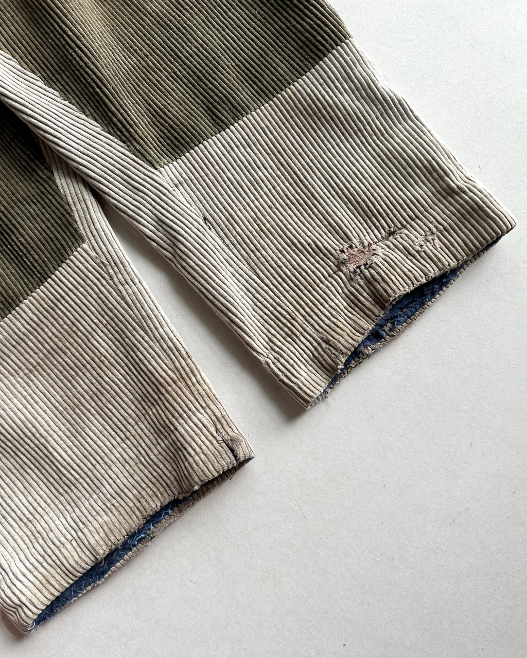 1930S FRENCH CORDUROY REPAIRED WORK TROUSERS (32-34)