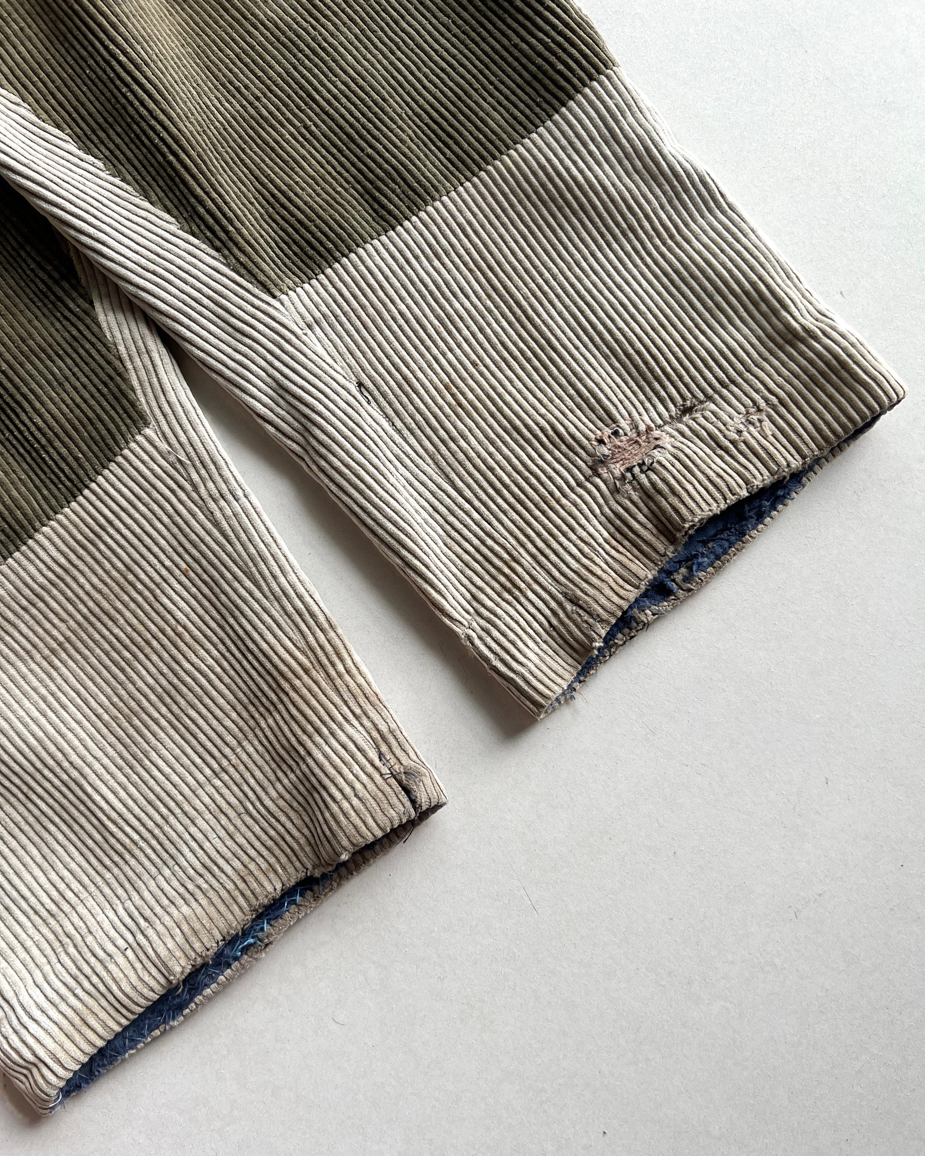 1930S FRENCH CORDUROY REPAIRED WORK TROUSERS (32-34)
