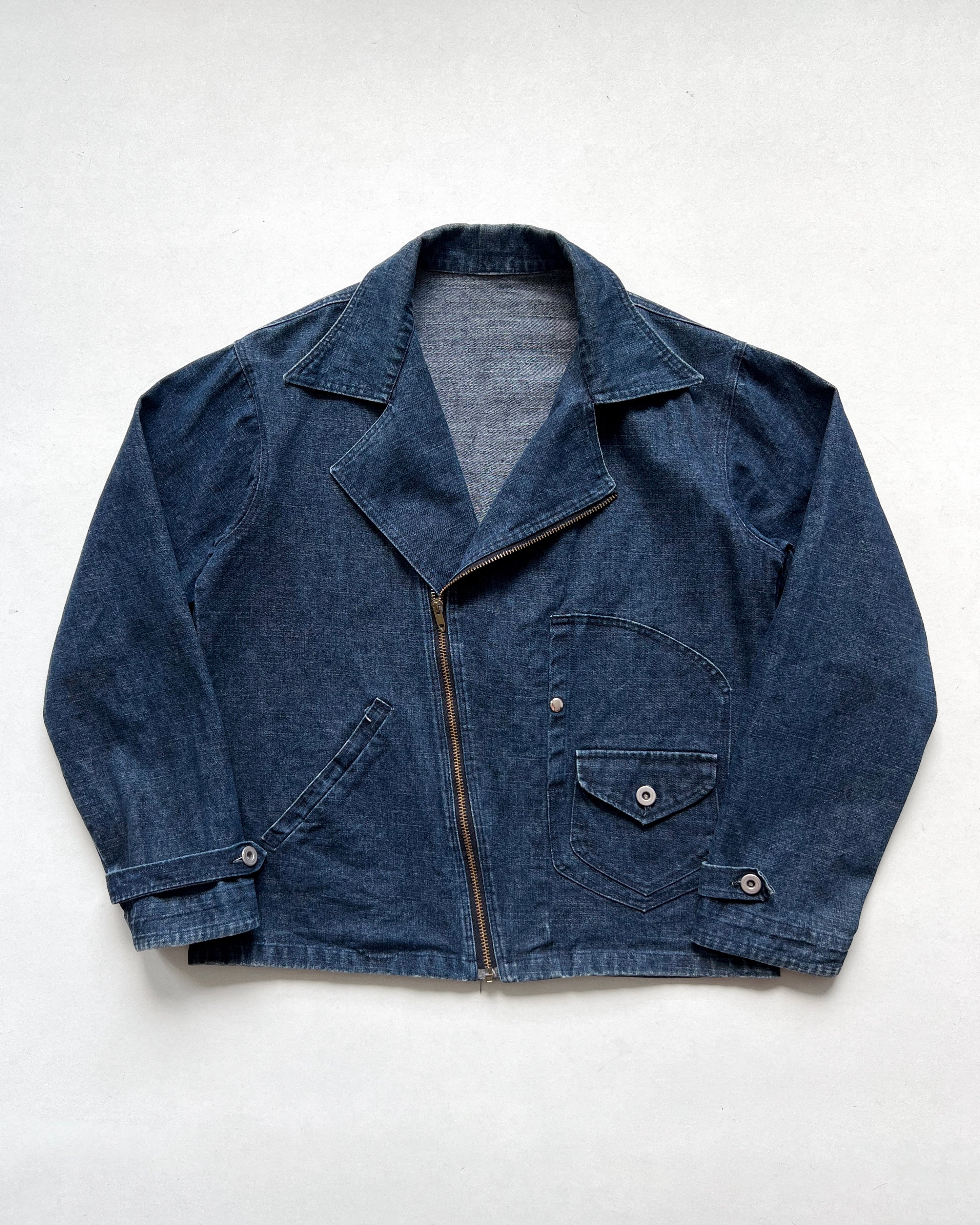 1980S JAPANESE 'D' POCKET BIKER DENIM JACKET (M)