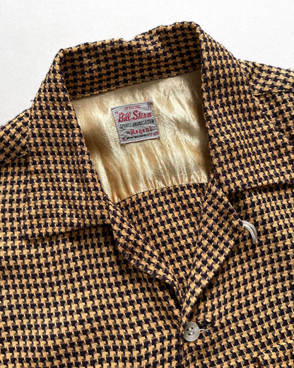 1950S BILL STERN RAYON HOUNDSTOOTH ROCKABILLY SHIRT (XL)