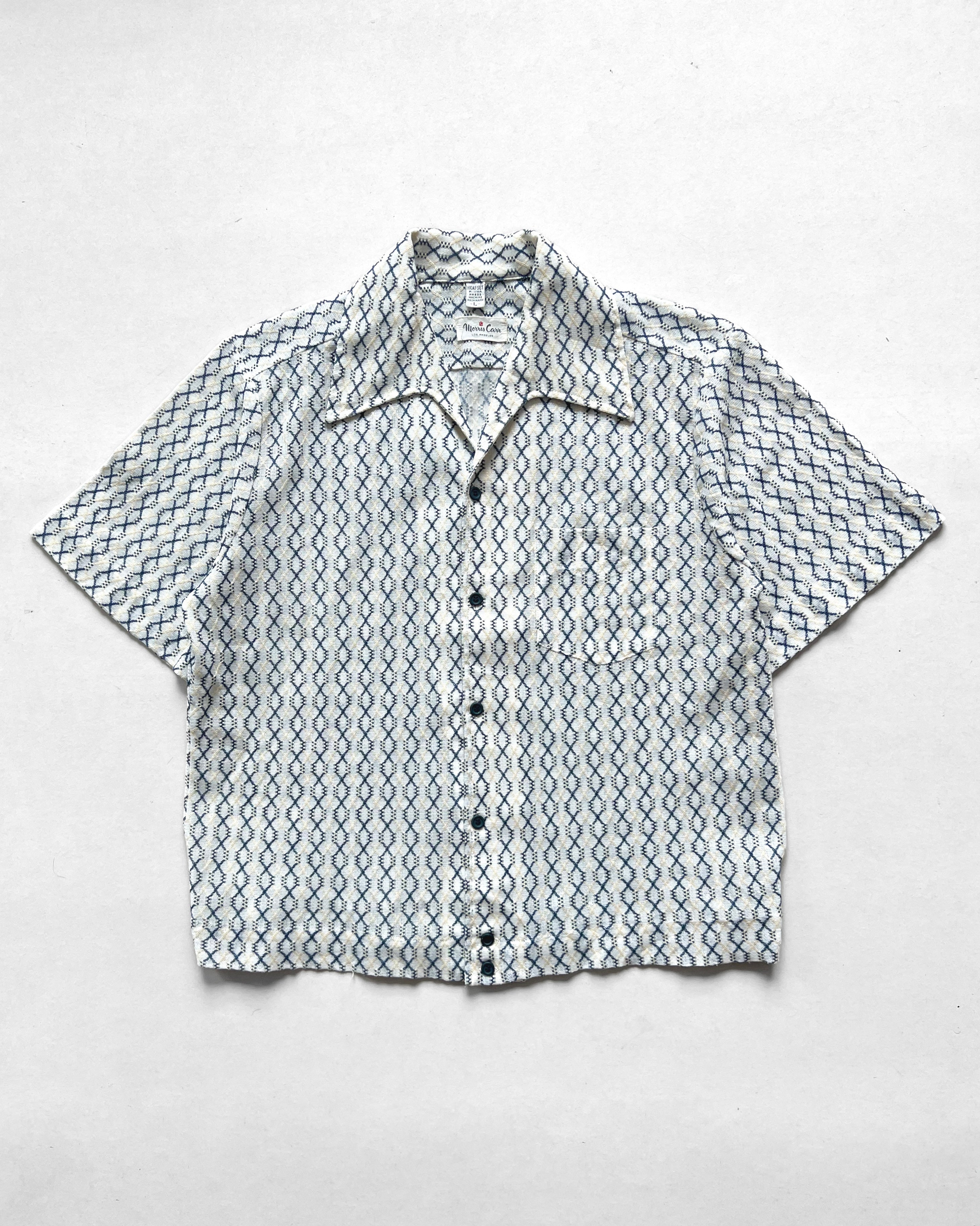 1970S MORRIS CARR PERMA PRESS OPEN COLLAR SHIRT (L)