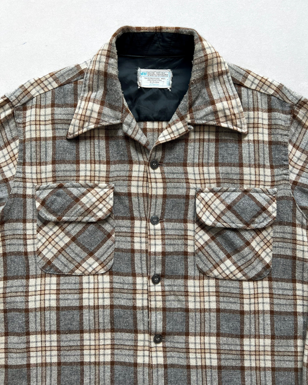 1970S JC PENNEY LOOP COLLAR WOOL PLAID SHIRT (M)
