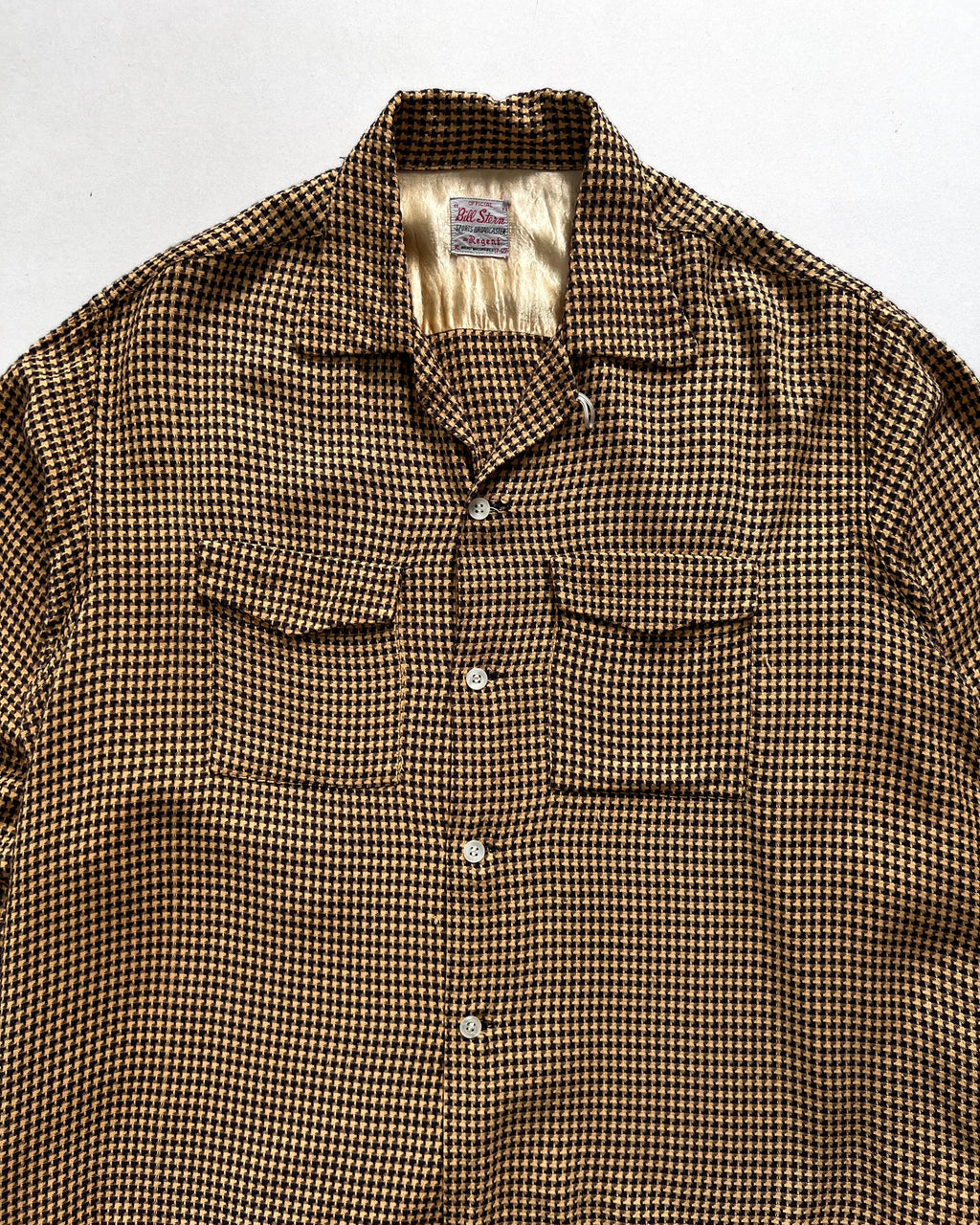 1950S BILL STERN RAYON HOUNDSTOOTH ROCKABILLY SHIRT (XL)