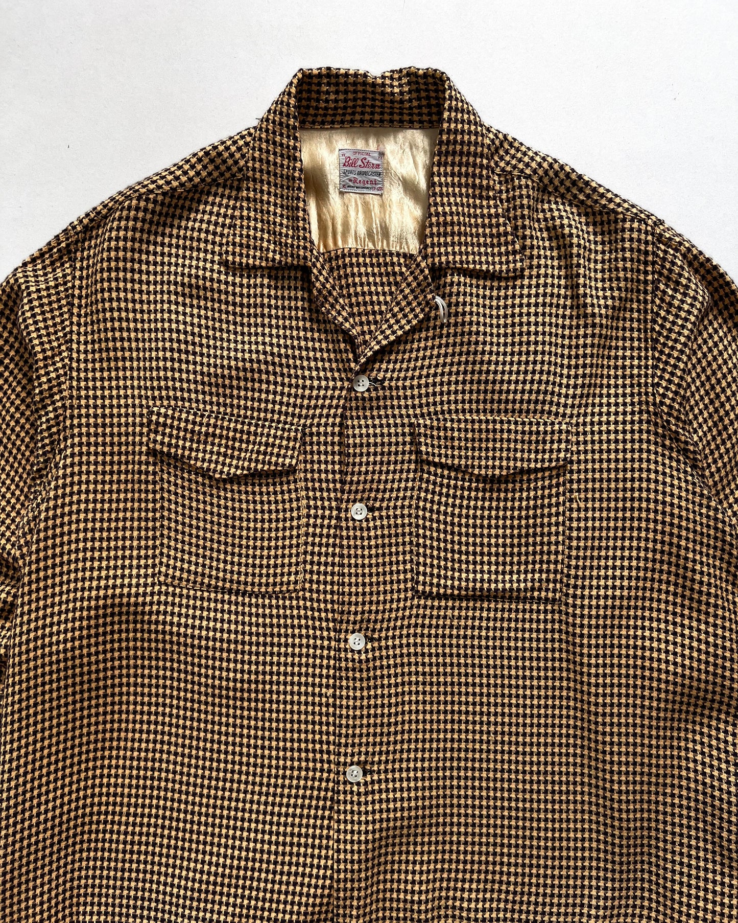 1950S BILL STERN RAYON HOUNDSTOOTH ROCKABILLY SHIRT (XL)