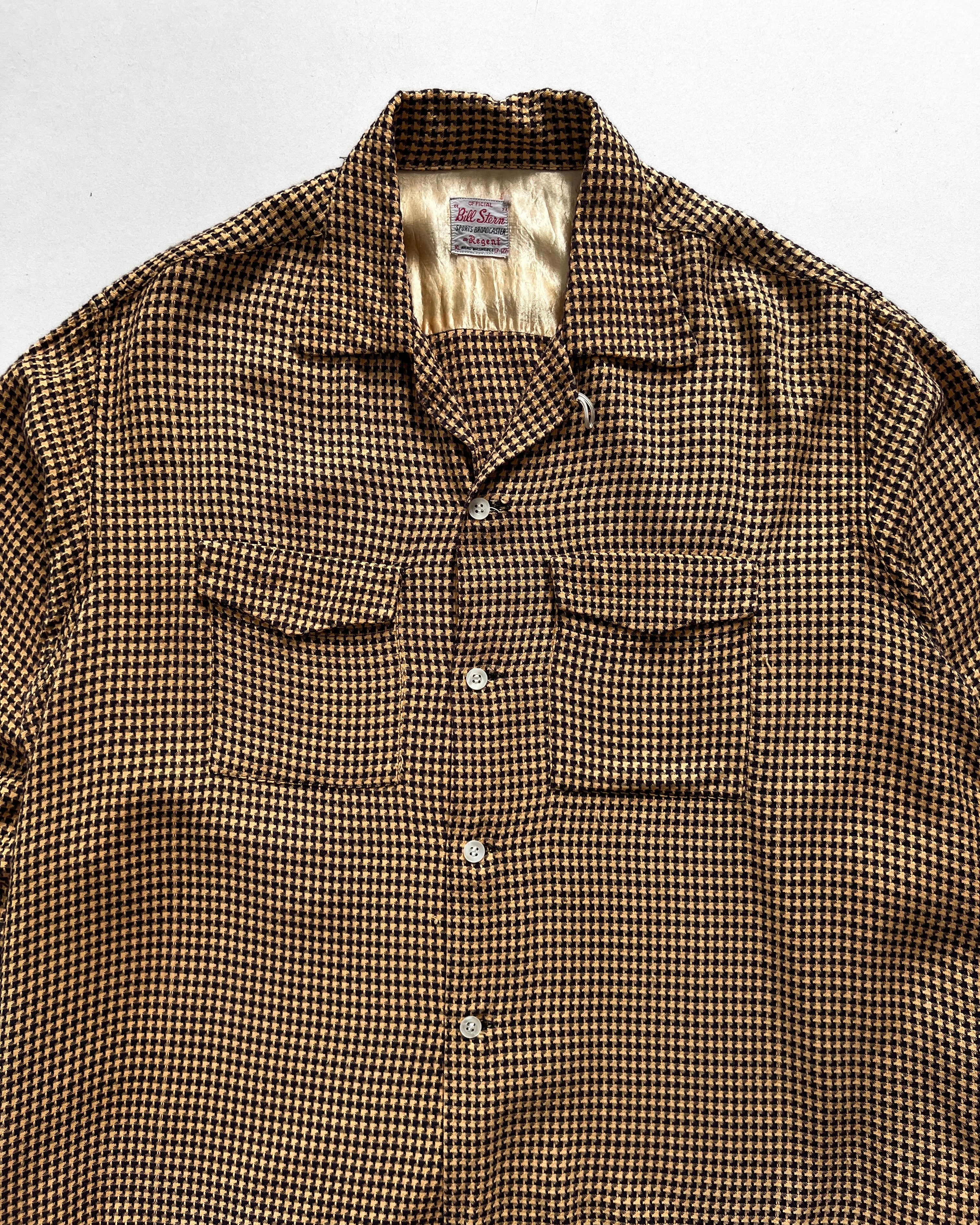1950S BILL STERN RAYON HOUNDSTOOTH ROCKABILLY SHIRT (XL)