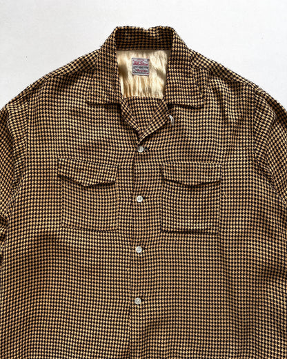 1950S BILL STERN RAYON HOUNDSTOOTH ROCKABILLY SHIRT (XL)