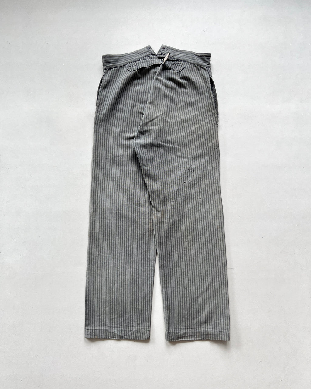 1930S FRENCH SALT & PEPPER STRIPES WORK PANTS (32-35)