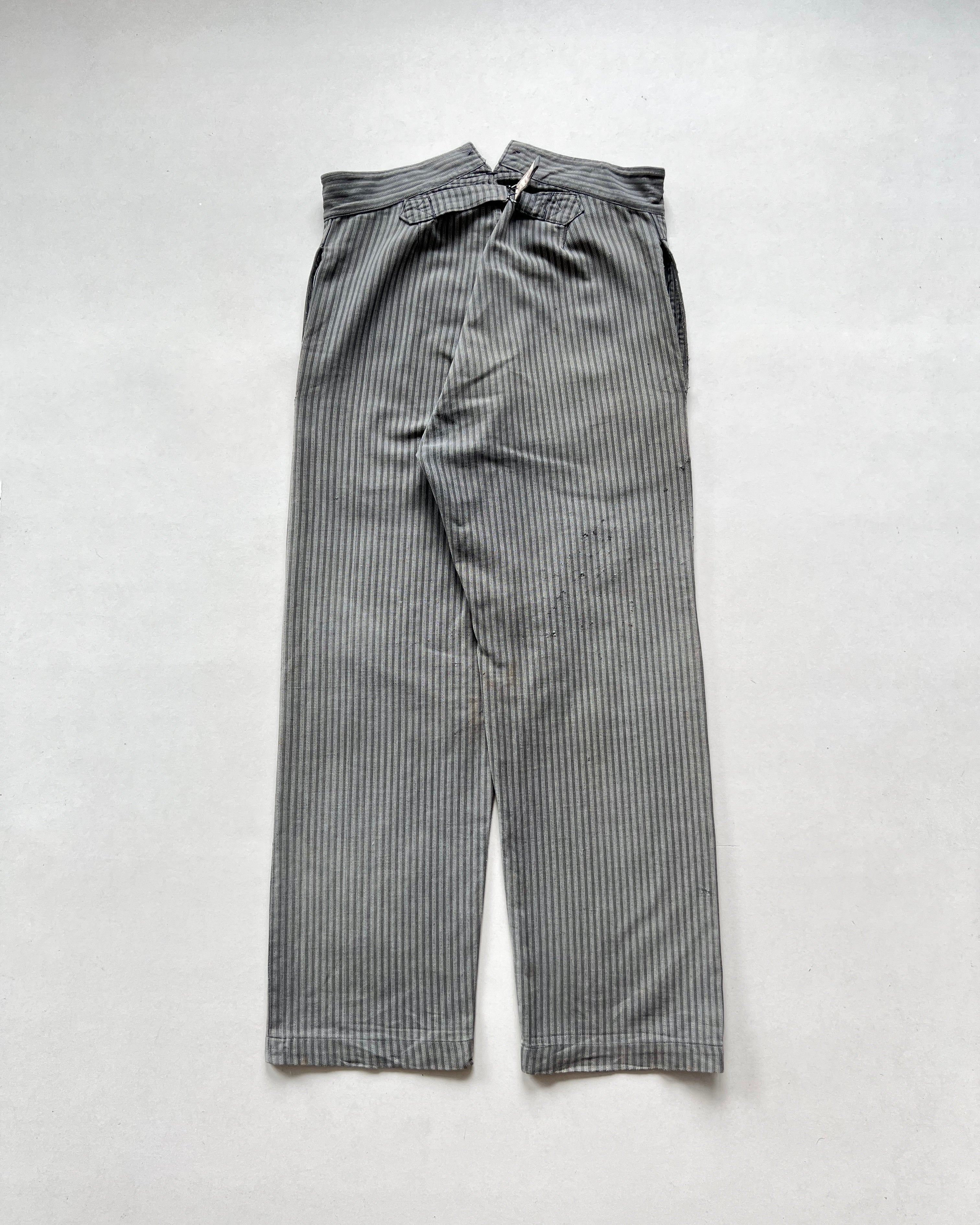 1930S FRENCH SALT & PEPPER STRIPES WORK PANTS (32-35)