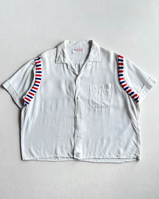 1960S WHITE RAYON BOWLING SHIRT (L)