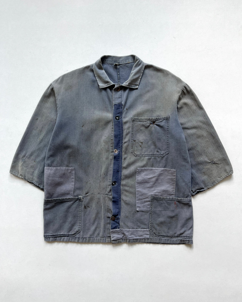 1960S FADED REPAIRED FRENCH HBT WORK JACKET (XL)