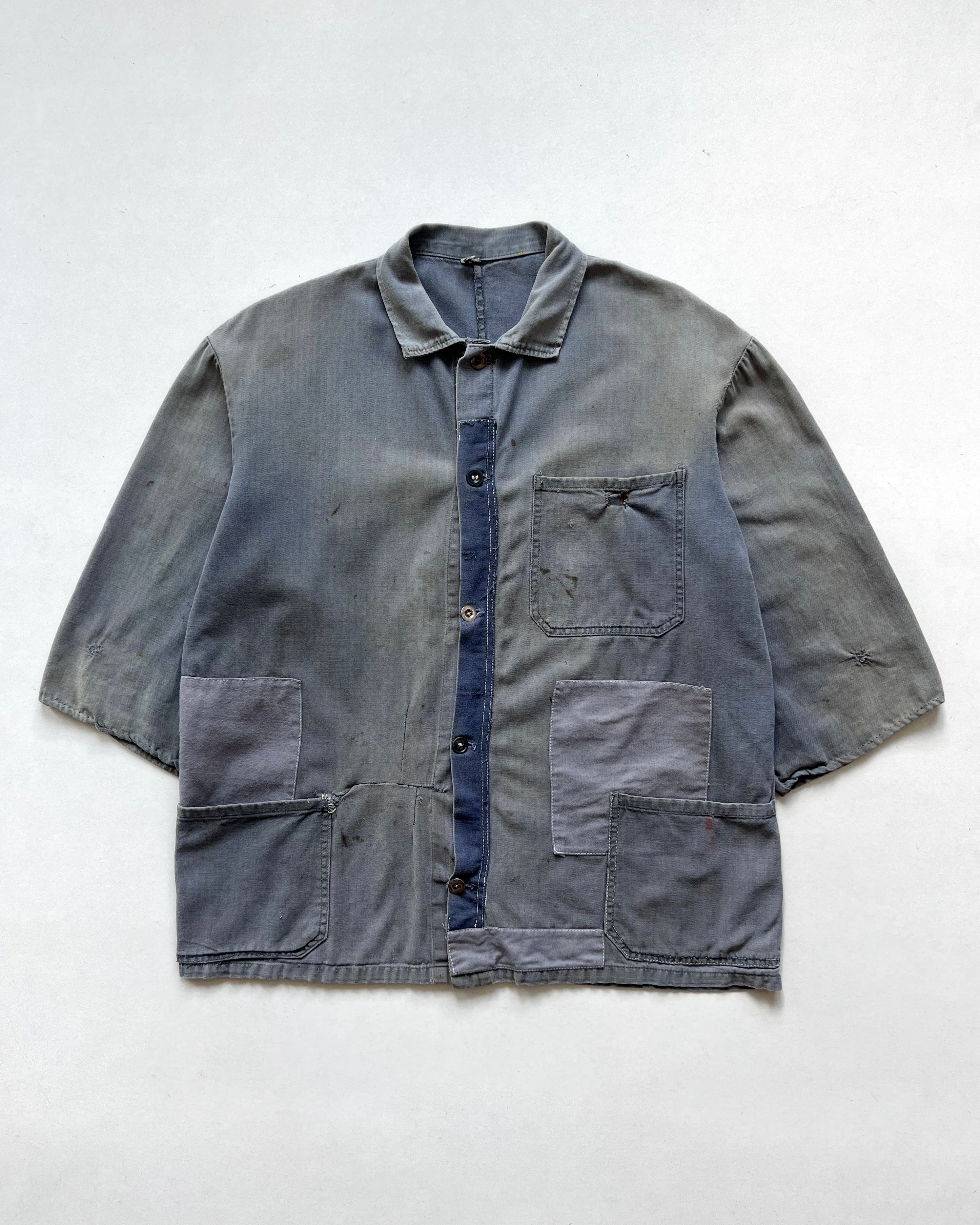 1960S FADED REPAIRED FRENCH HBT WORK JACKET (XL)