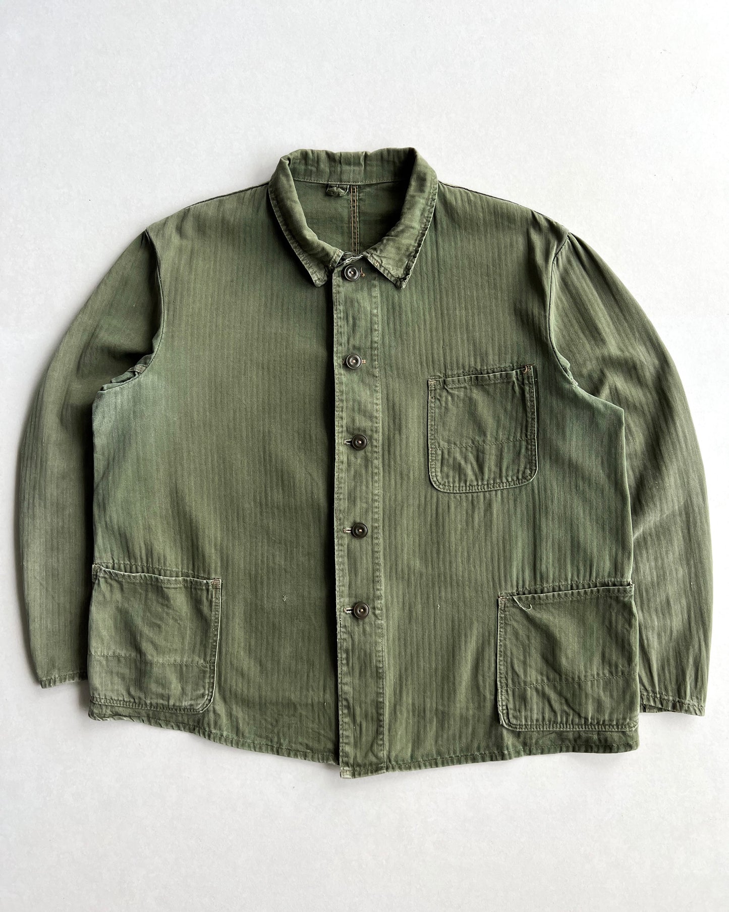 1960S OLIVE HBT FRENCH WORK CHORE JACKET (L)