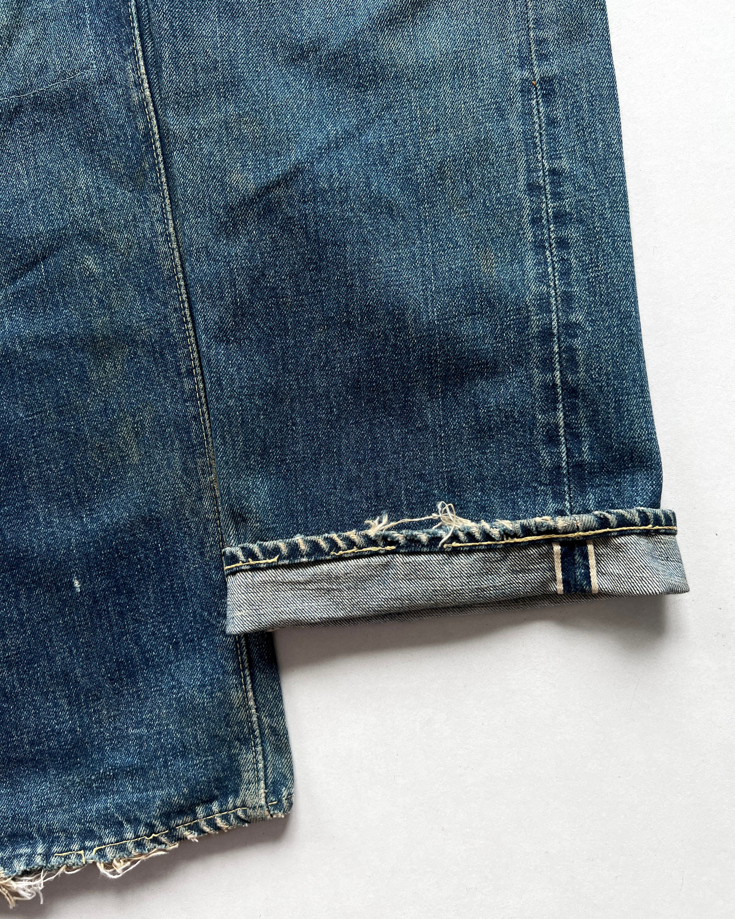 1960S LEVI'S 501 BIG E SELVEDGE REPAIRED JEANS (35)