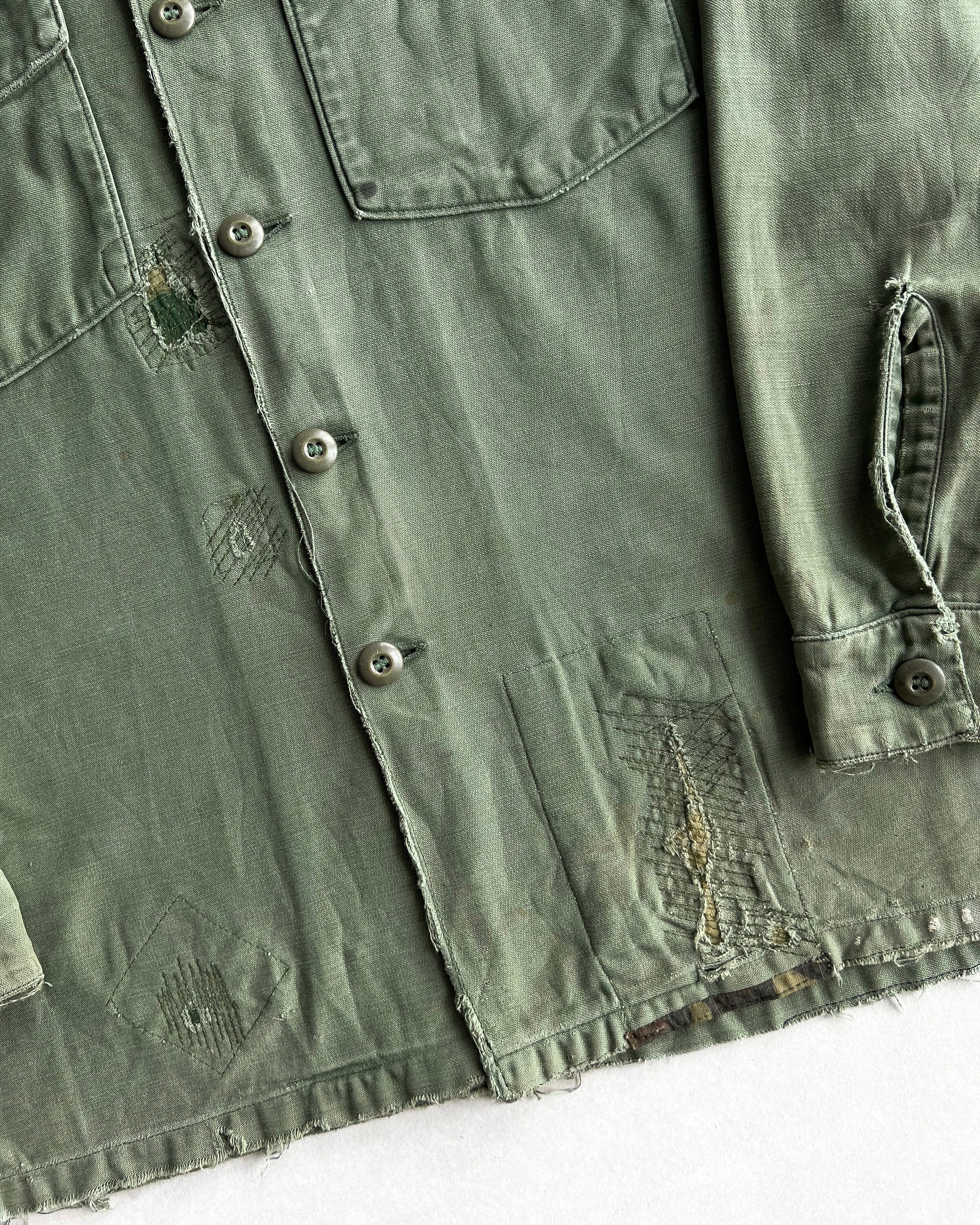 1960S US ARMY OG-107 3RD PATTERN REPAIRED SHIRT (L)